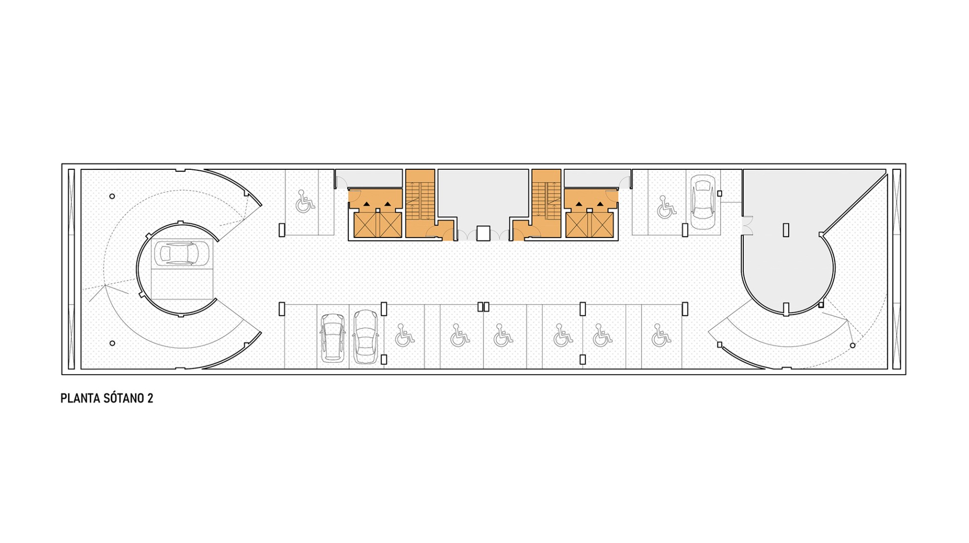 Basement floor plan -2. Student residence in Burjassot by Martín Lejarraga Oficina de Arquitectura.
