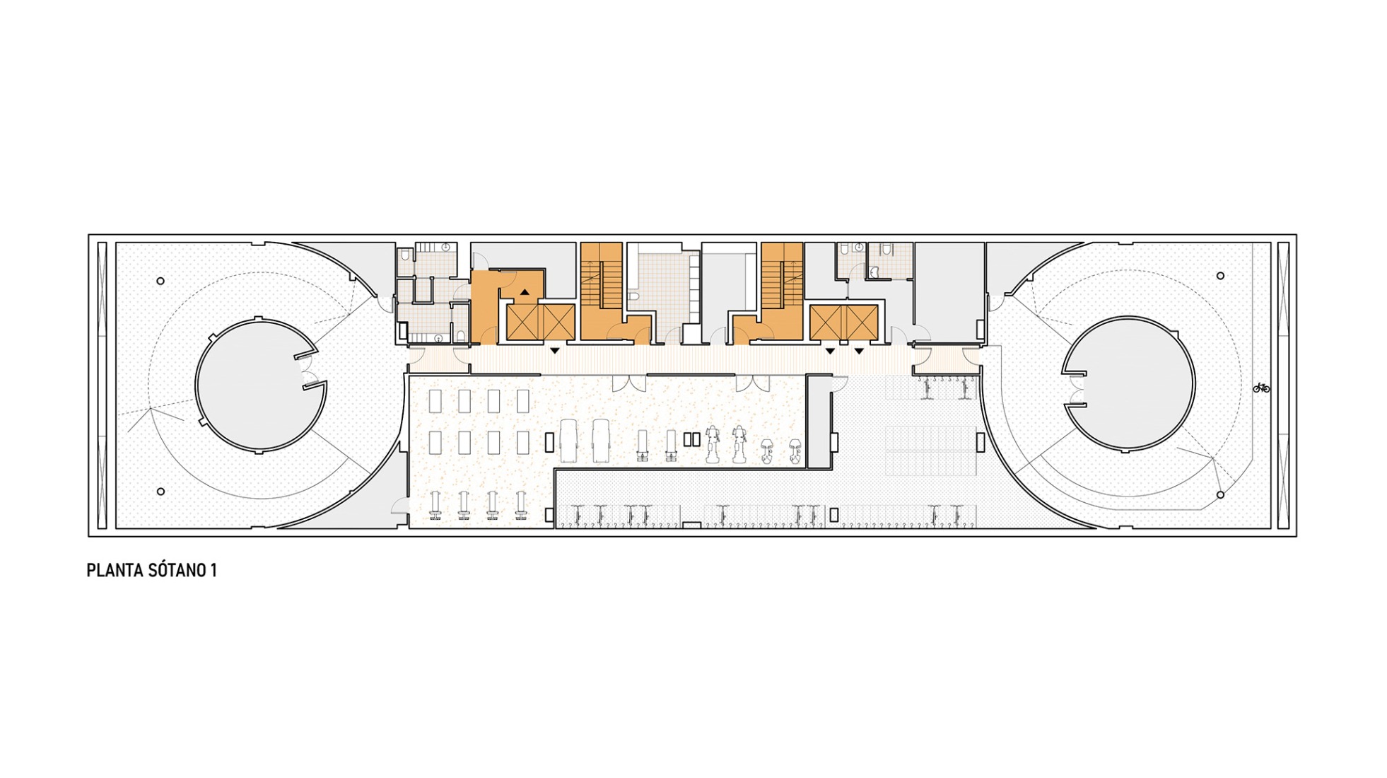 Basement floor plan -1. Student residence in Burjassot by Martín Lejarraga Oficina de Arquitectura.