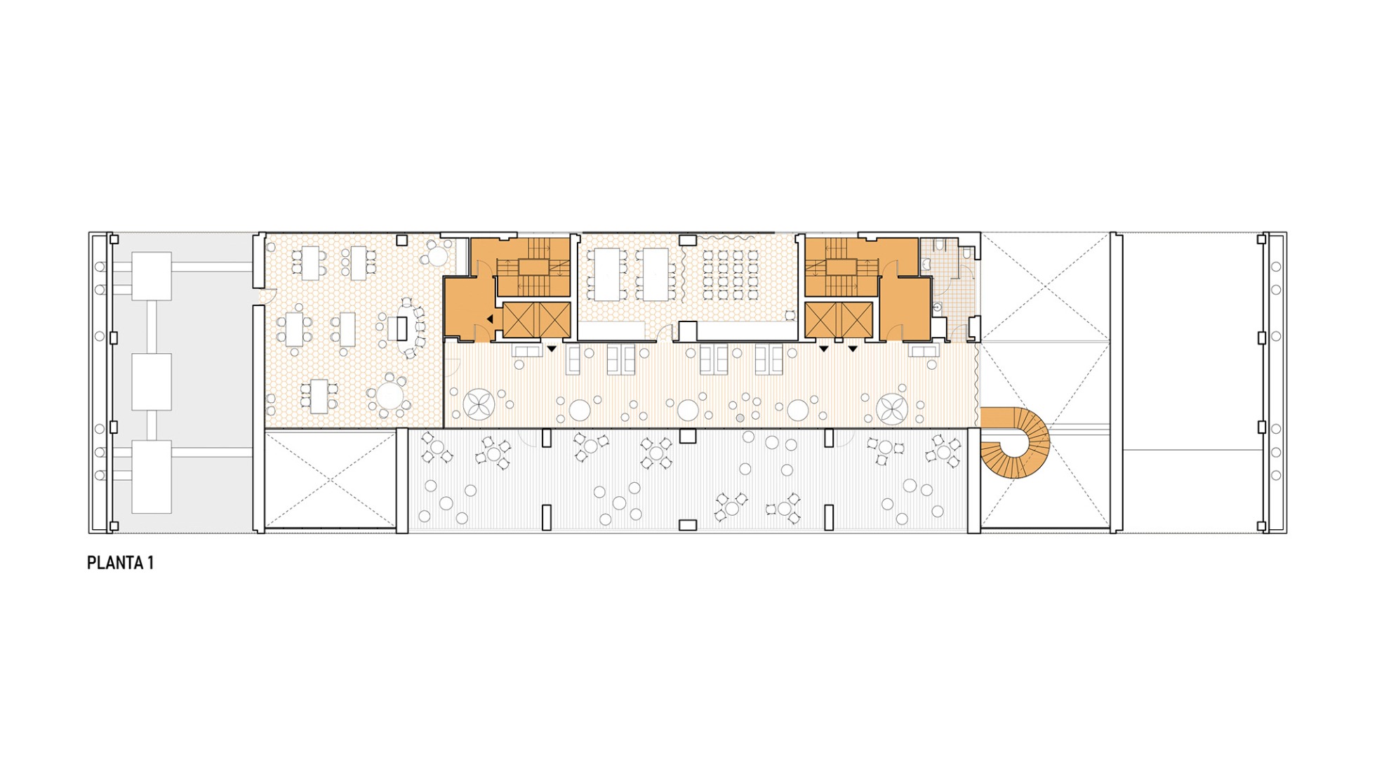 First floor plan. Student residence in Burjassot by Martín Lejarraga Oficina de Arquitectura.
