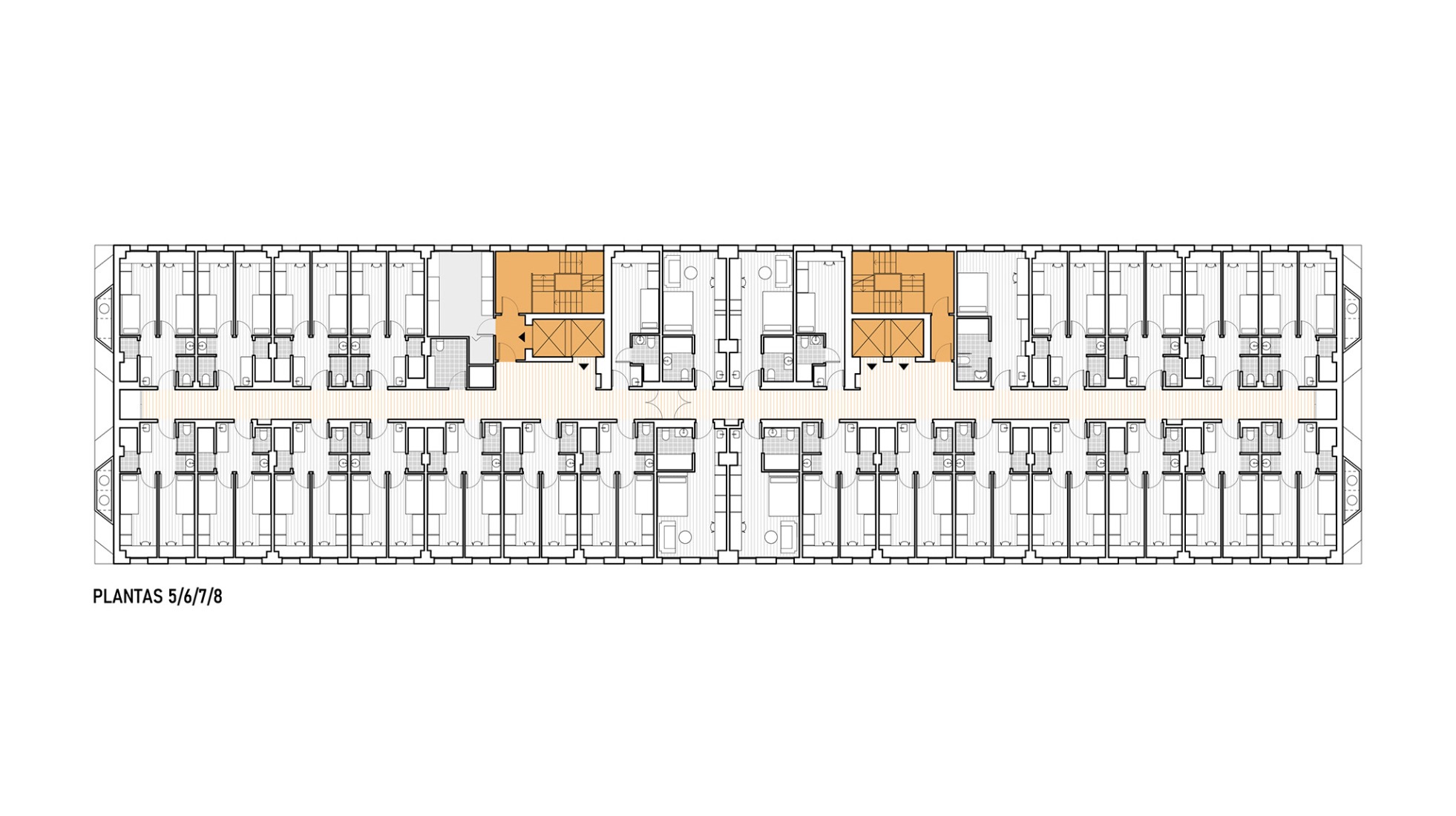 Floor plan 5 to 8. Student residence in Burjassot by Martín Lejarraga Oficina de Arquitectura.