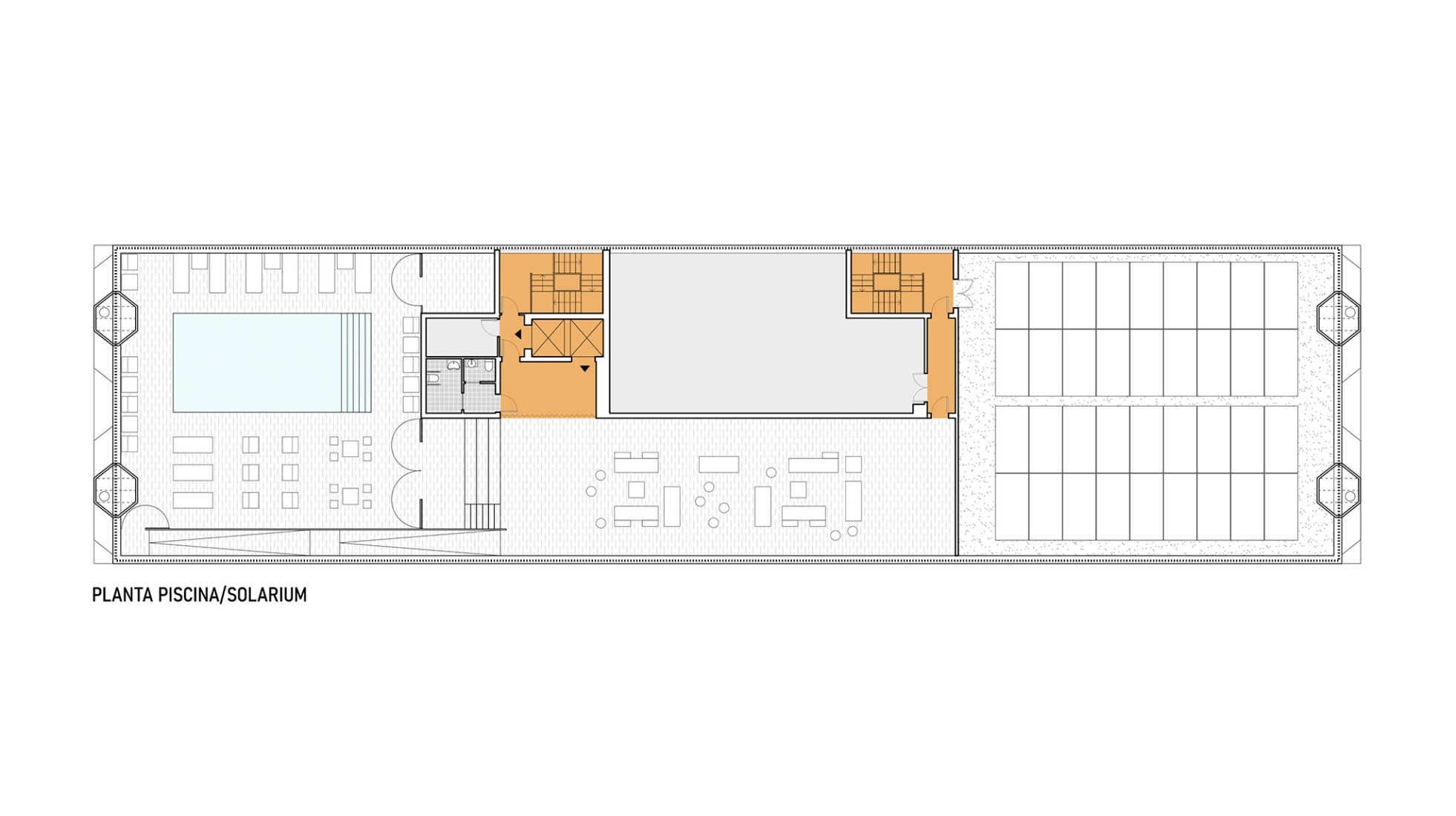 Rooftop floor plan. Student residence in Burjassot by Martín Lejarraga Oficina de Arquitectura.