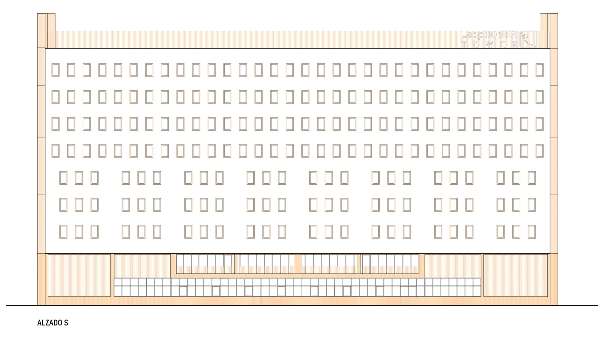 South Elevation. Student residence in Burjassot by Martín Lejarraga Oficina de Arquitectura.