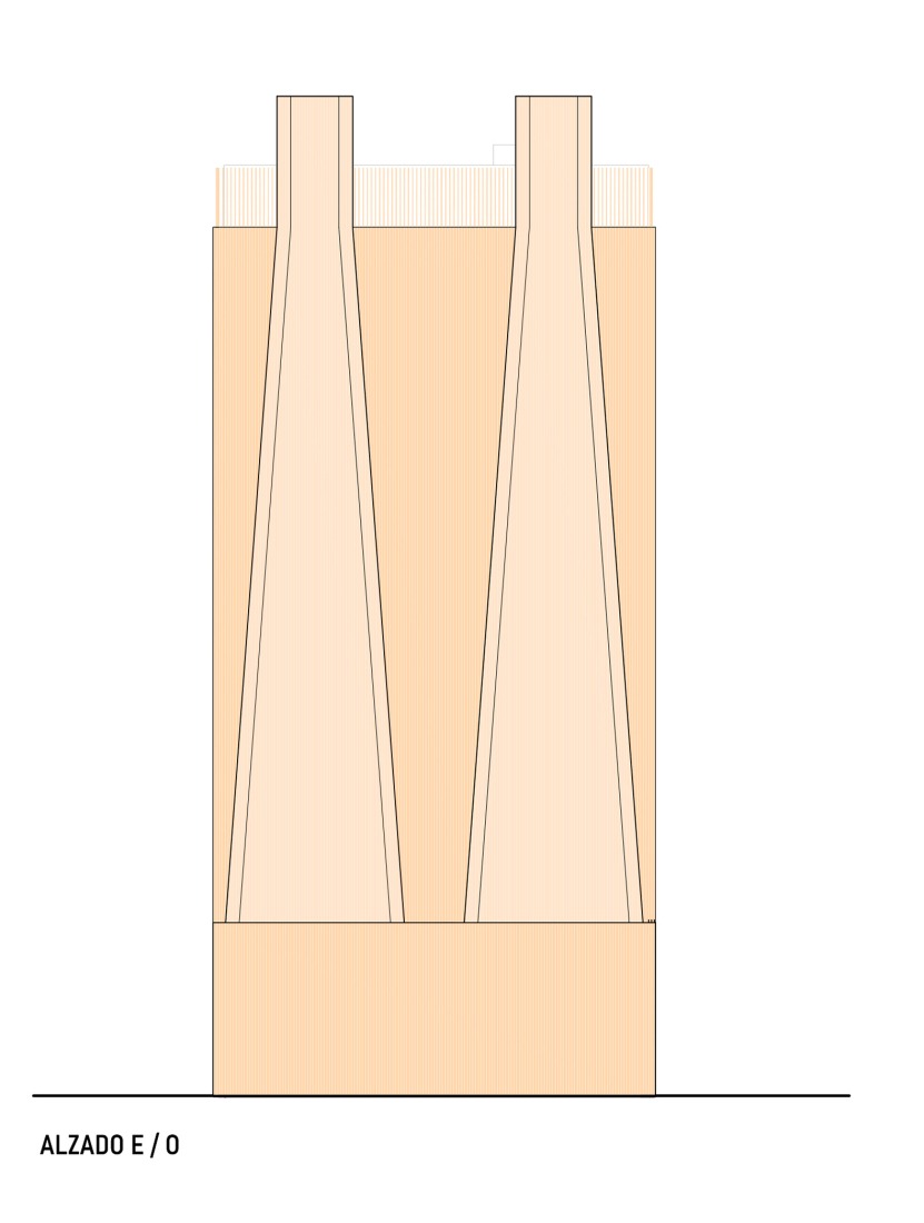 West / East Elevation. Student residence in Burjassot by Martín Lejarraga Oficina de Arquitectura.