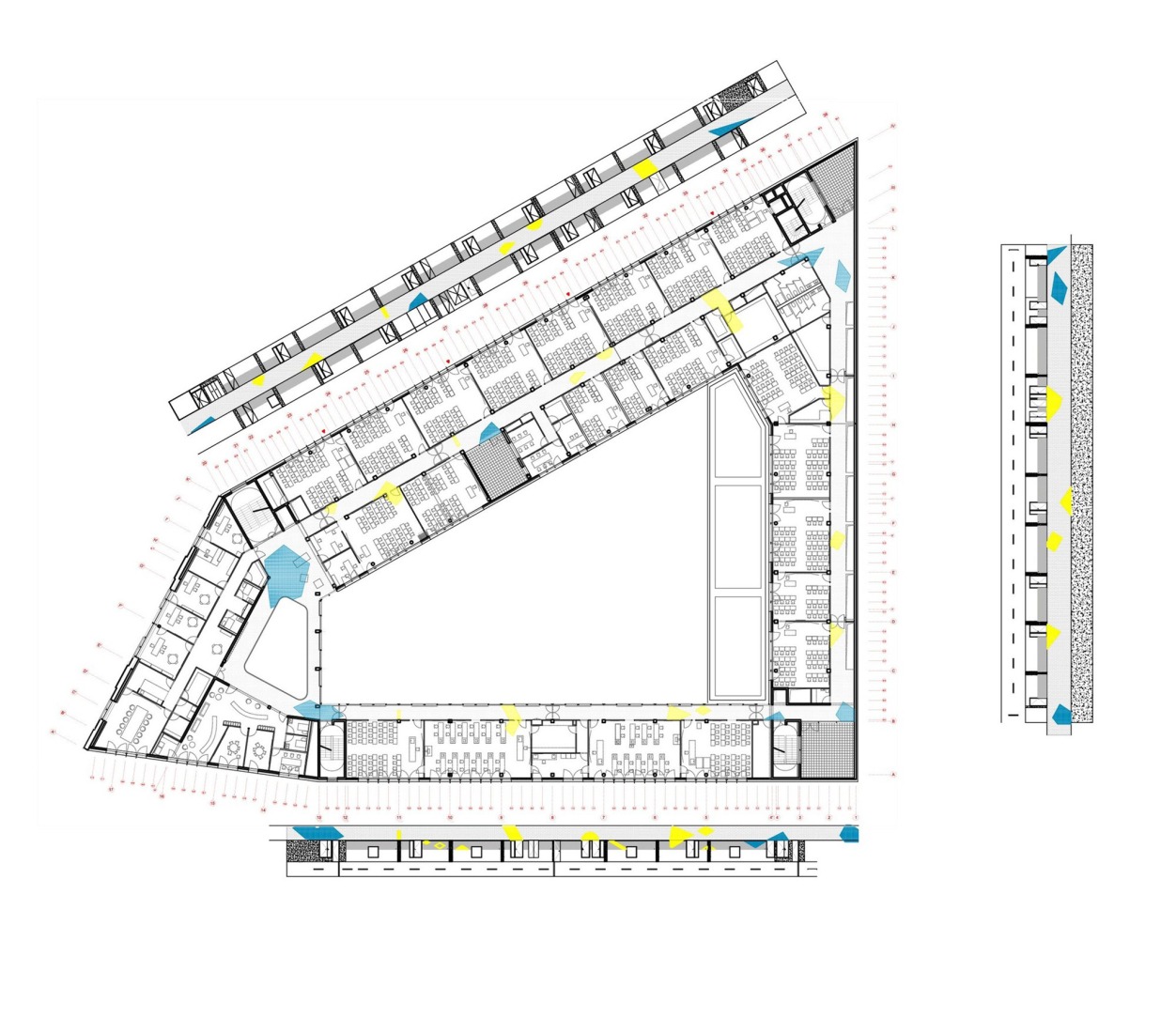 Plano de primera planta y alzados. Campus experimental Renault por Mikoü Architecture.
