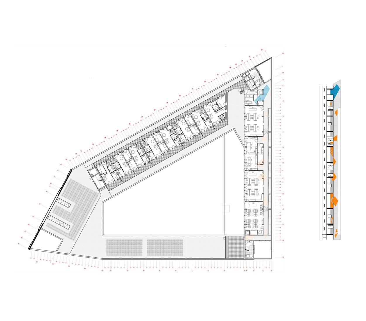 Plano de tercera planta y alzados. Campus experimental Renault por Mikoü Architecture.