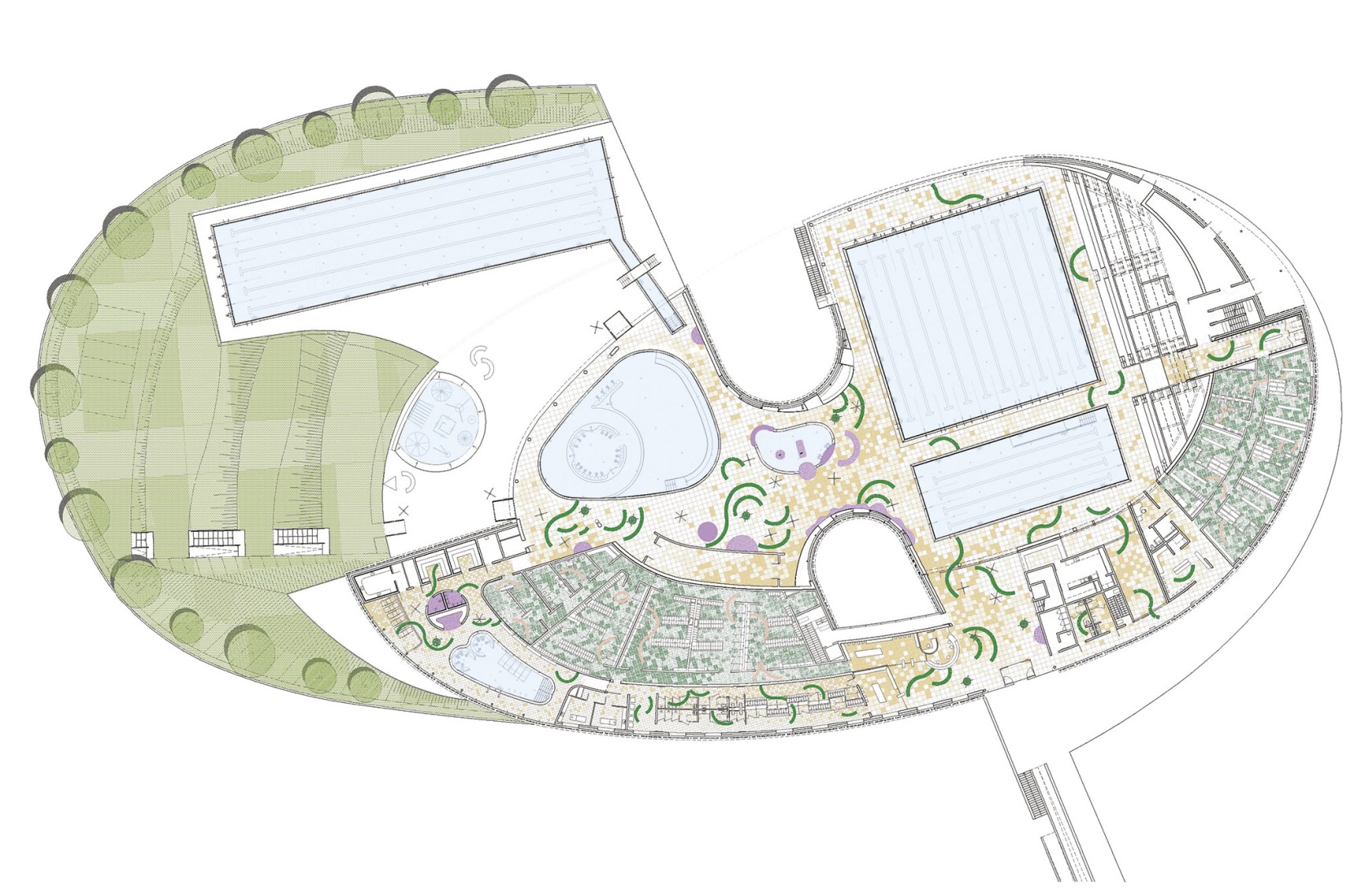 Plano de planta baja. Centro acuático en Châteauroux por Mikoü. 