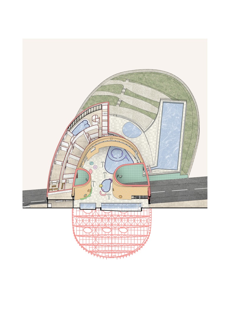 Axonometría. Centro acuático en Châteauroux por Mikoü. 