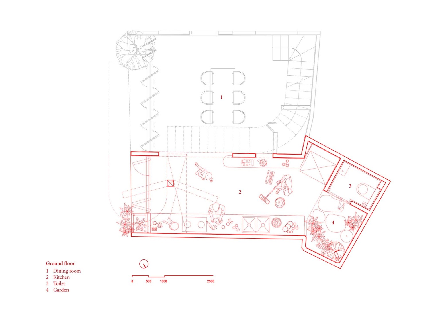 Ground floor plan. TH+ house by ODDO architects.  