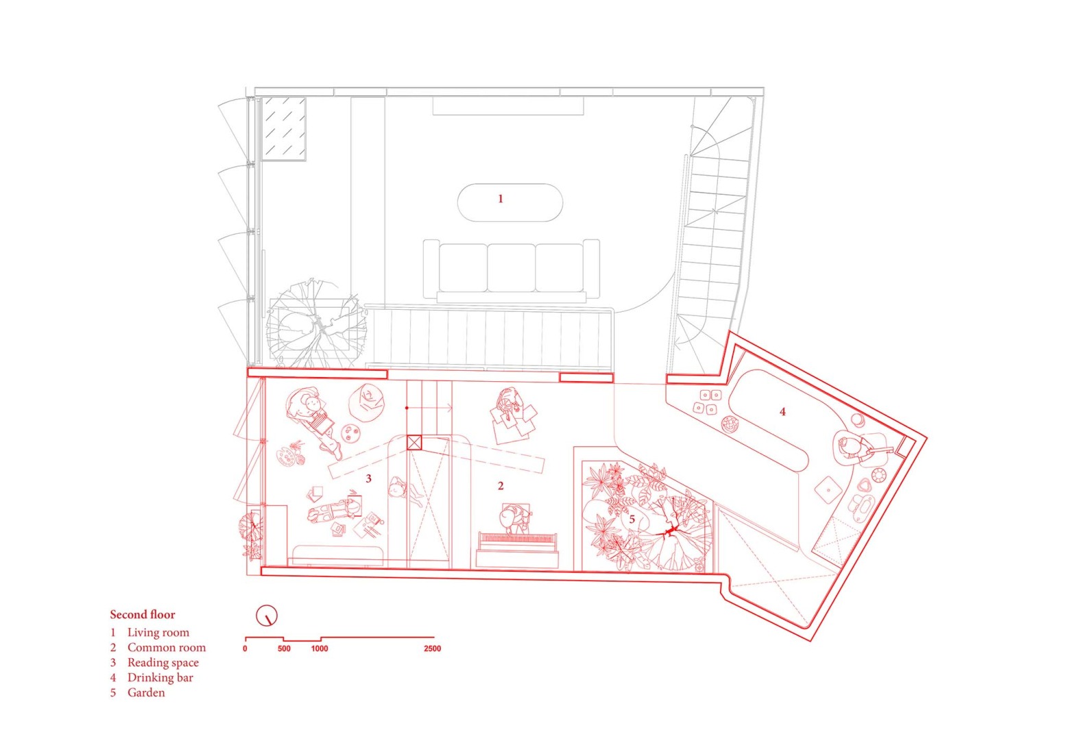 Second floor plan. TH+ house by ODDO architects. 