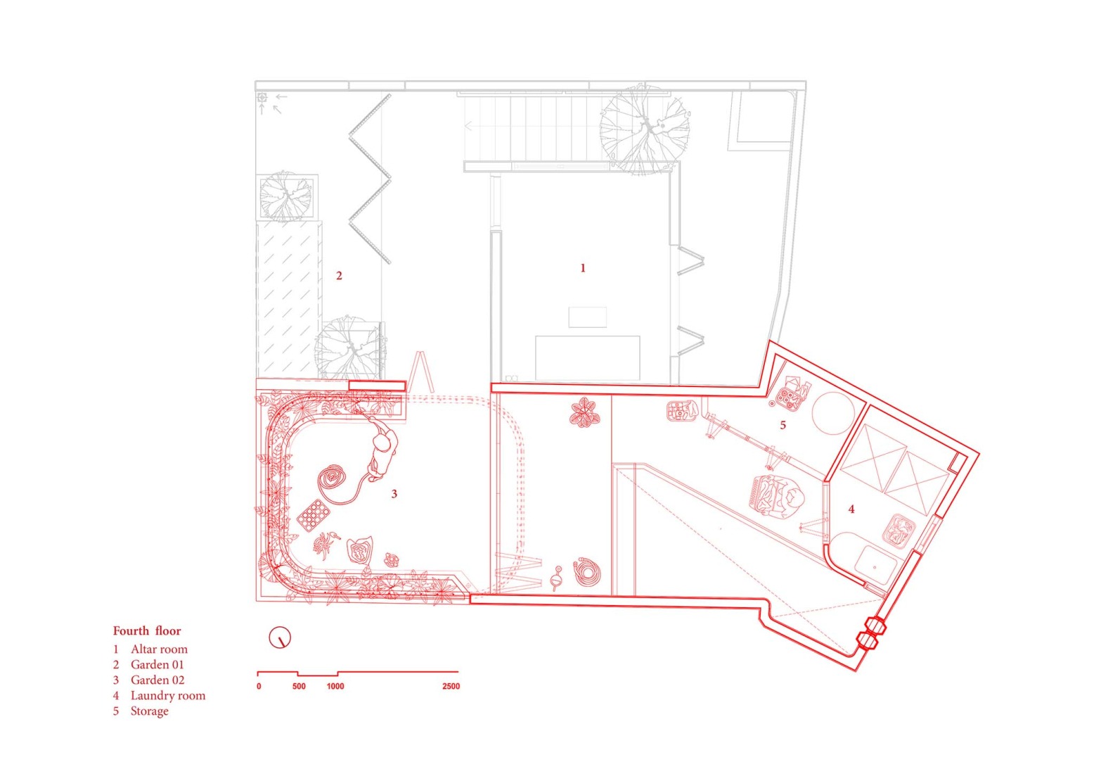 Fourth floor plan. TH+ house by ODDO architects. 