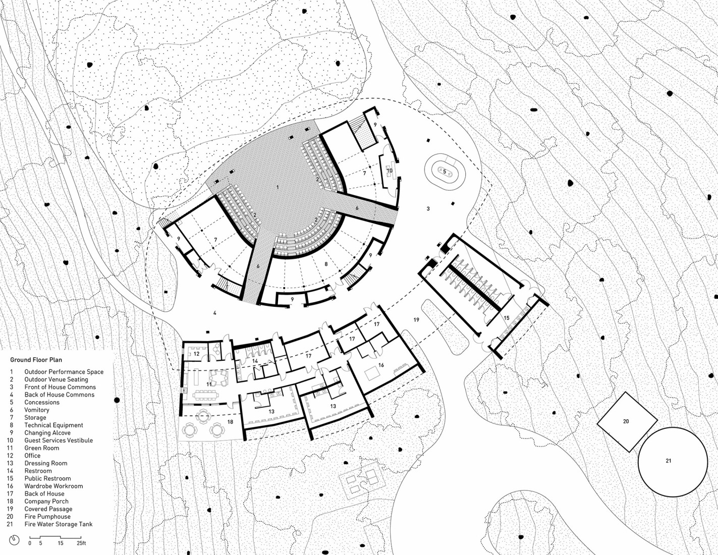 Plano de planta baja. Centro Teatral Samuel H. Scripps por Studio Gang.
