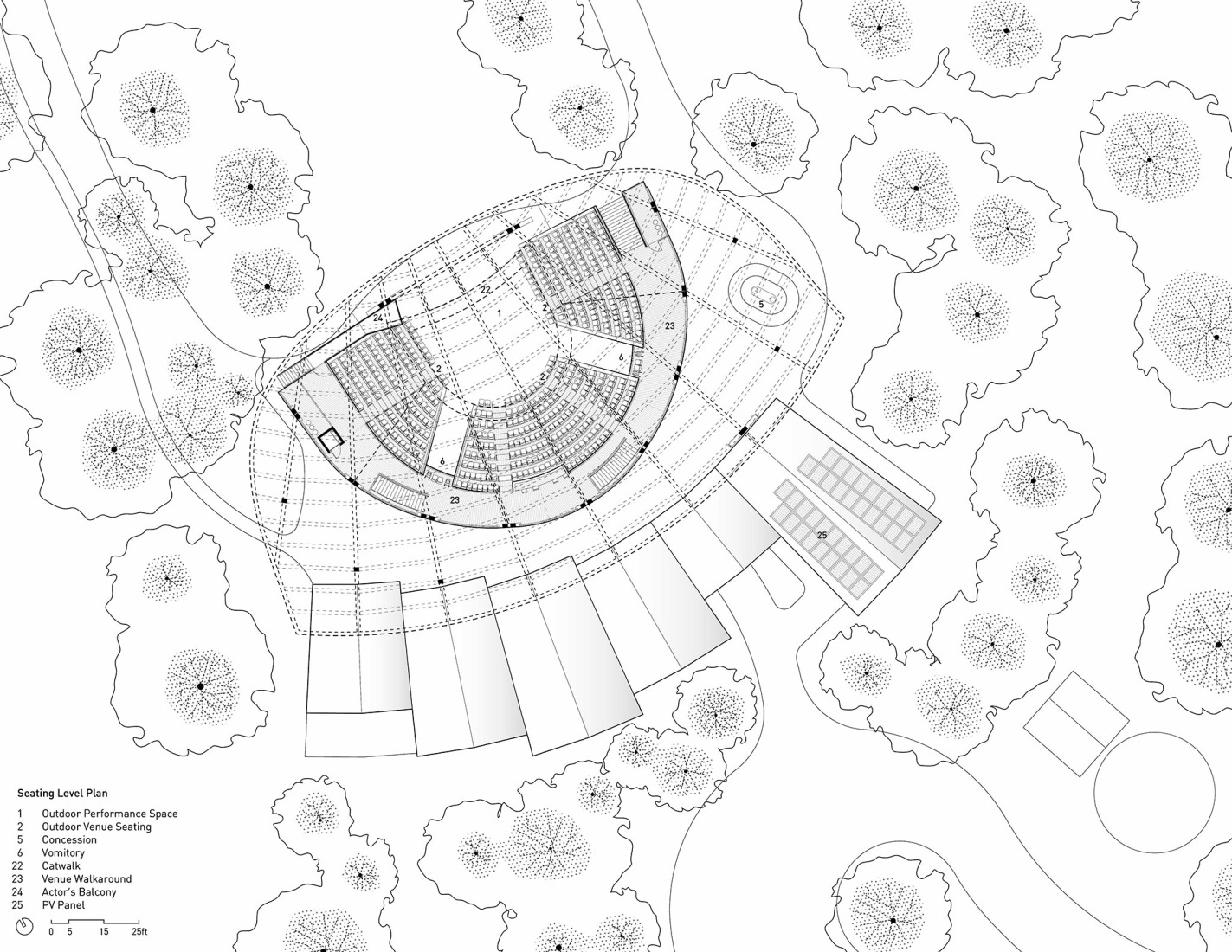 Plano de planta a nivel de asientos. Centro Teatral Samuel H. Scripps por Studio Gang.