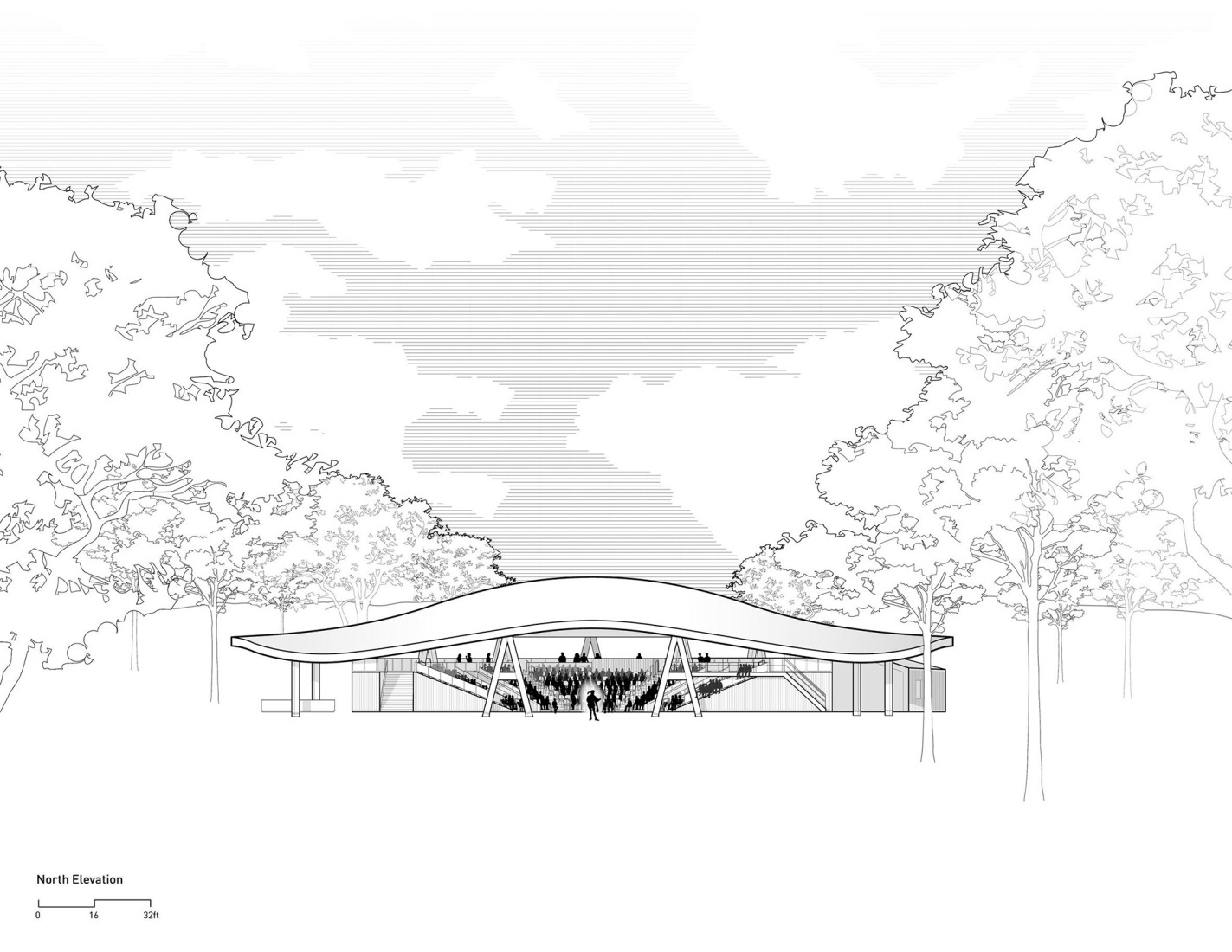 Alzado Norte. Centro Teatral Samuel H. Scripps por Studio Gang.