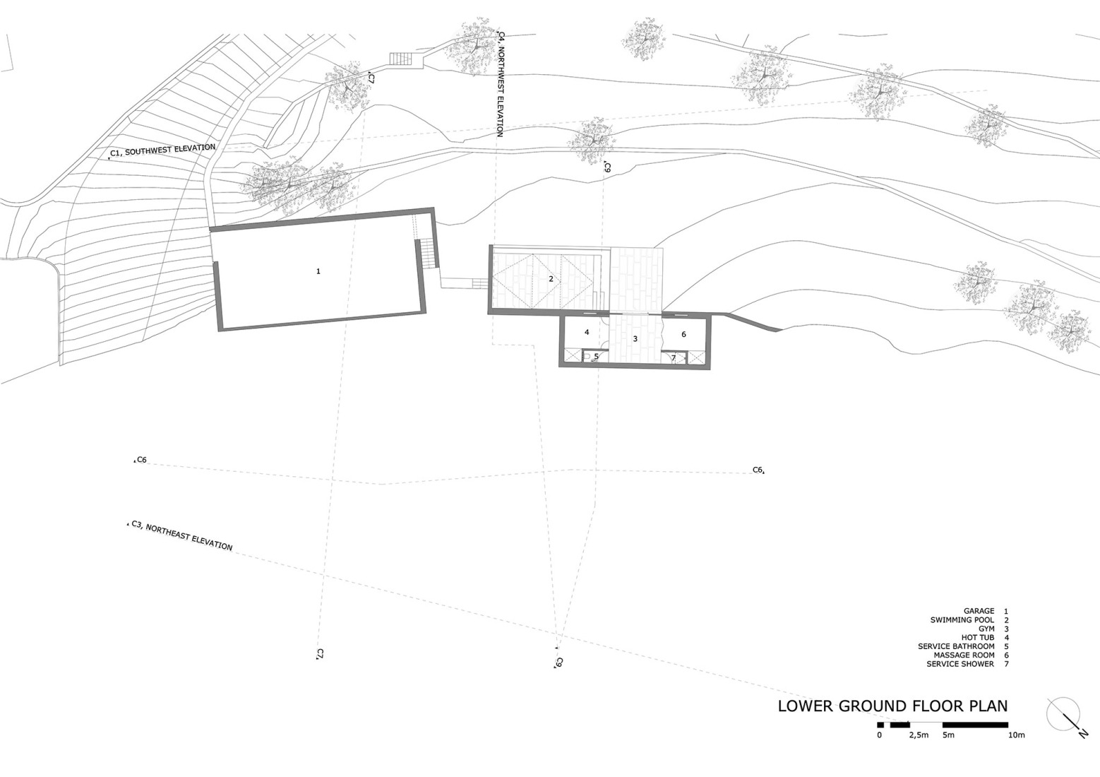 Plano de planta baja. Hotel de la casa de los cerezos por Tiago do Vale Arquitectos.