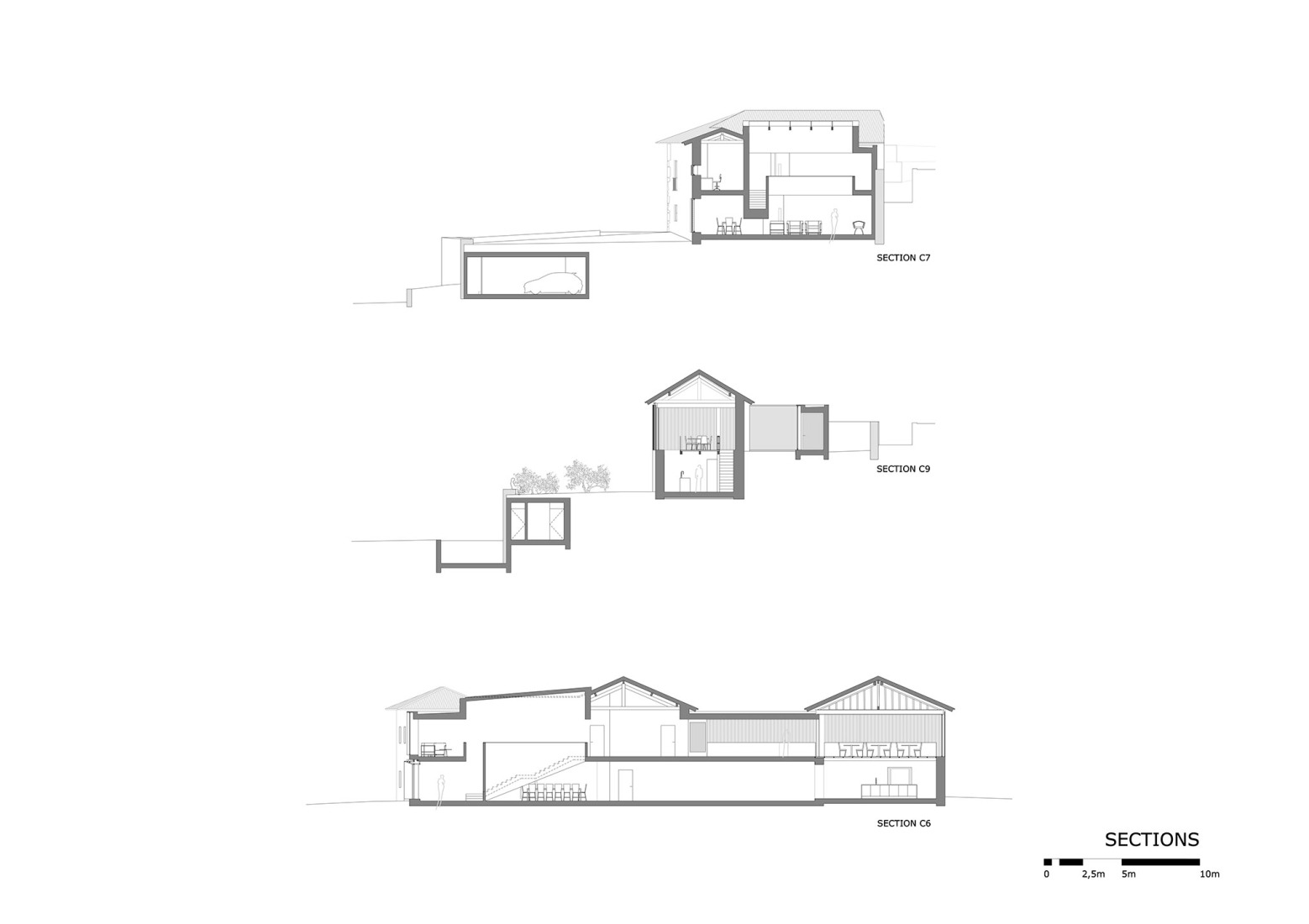 Sección. Hotel de la casa de los cerezos por Tiago do Vale Arquitectos.