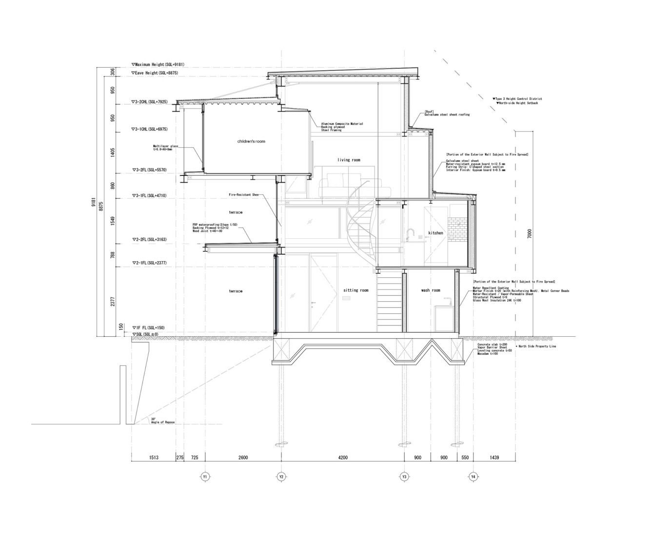Section. House in Kitano by Tomohiro Hata Architect & Associates.
