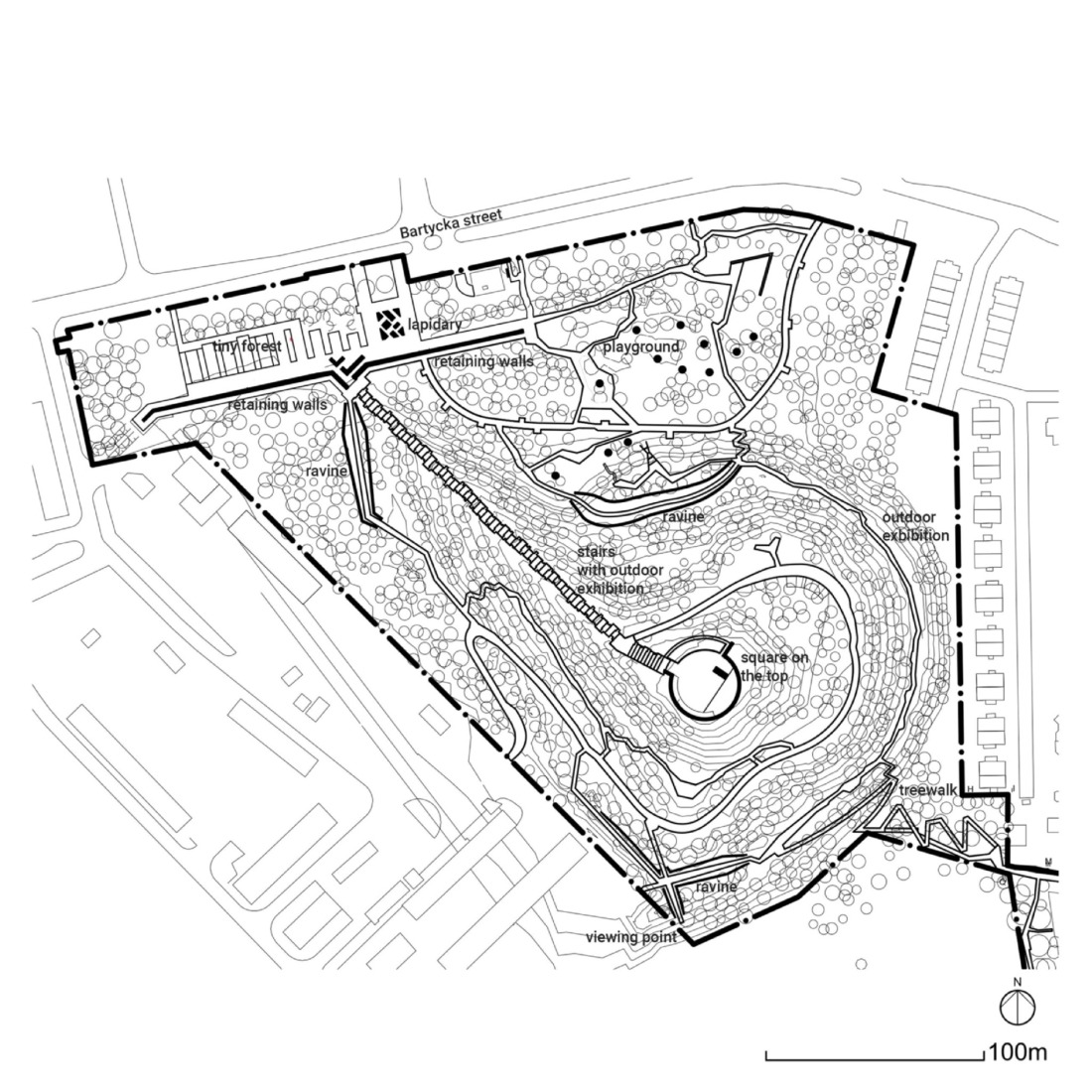 Site plan. Warsaw Uprising Mound Park by Archigrest + TopoScape.