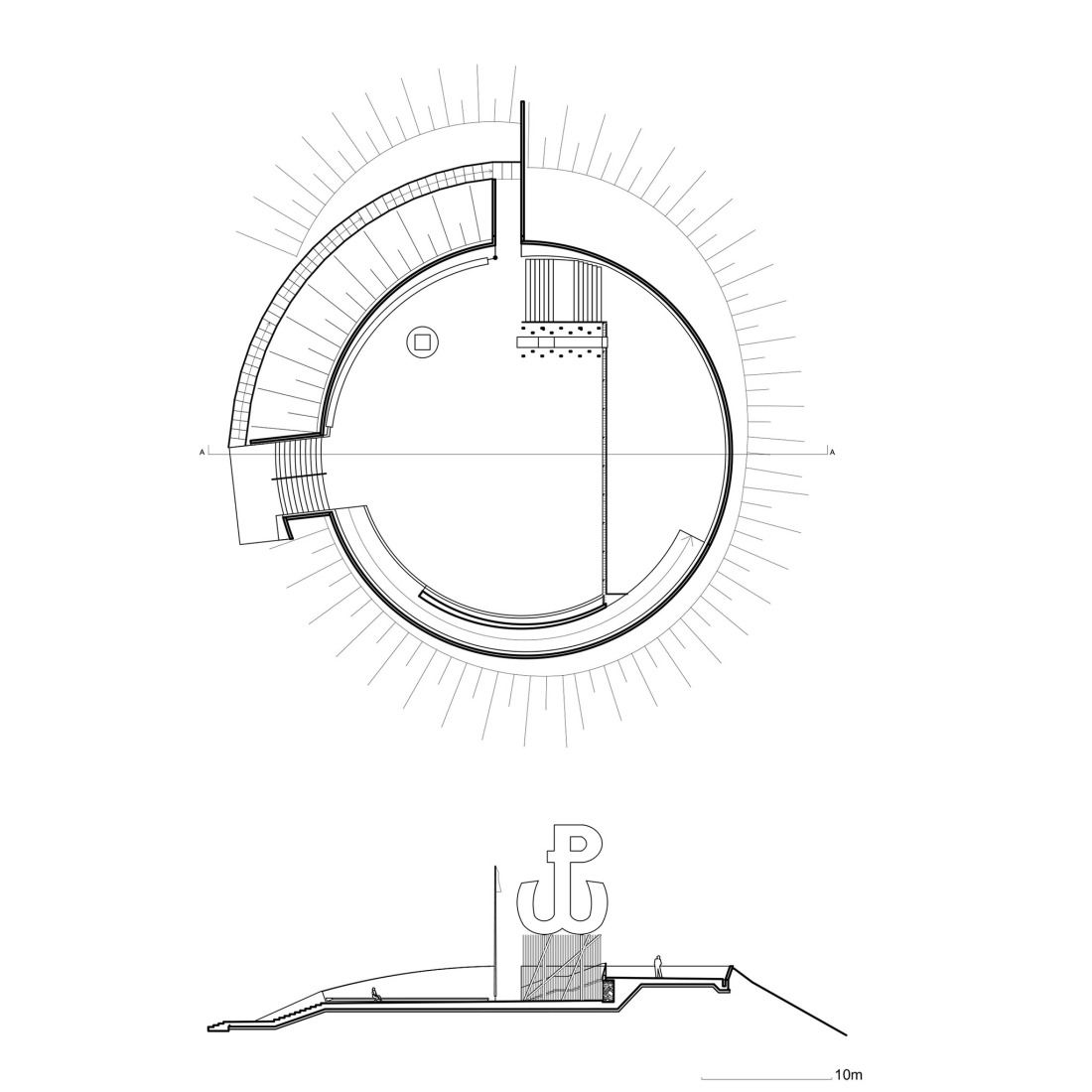 Floor plan / Section. Warsaw Uprising Mound Park by Archigrest + TopoScape.