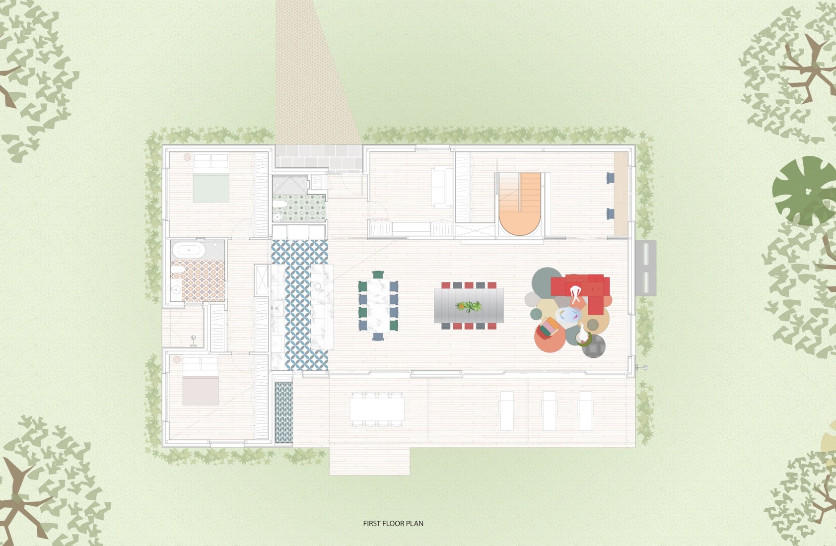 Plano de planta baja. Casa del río por WORKac. 