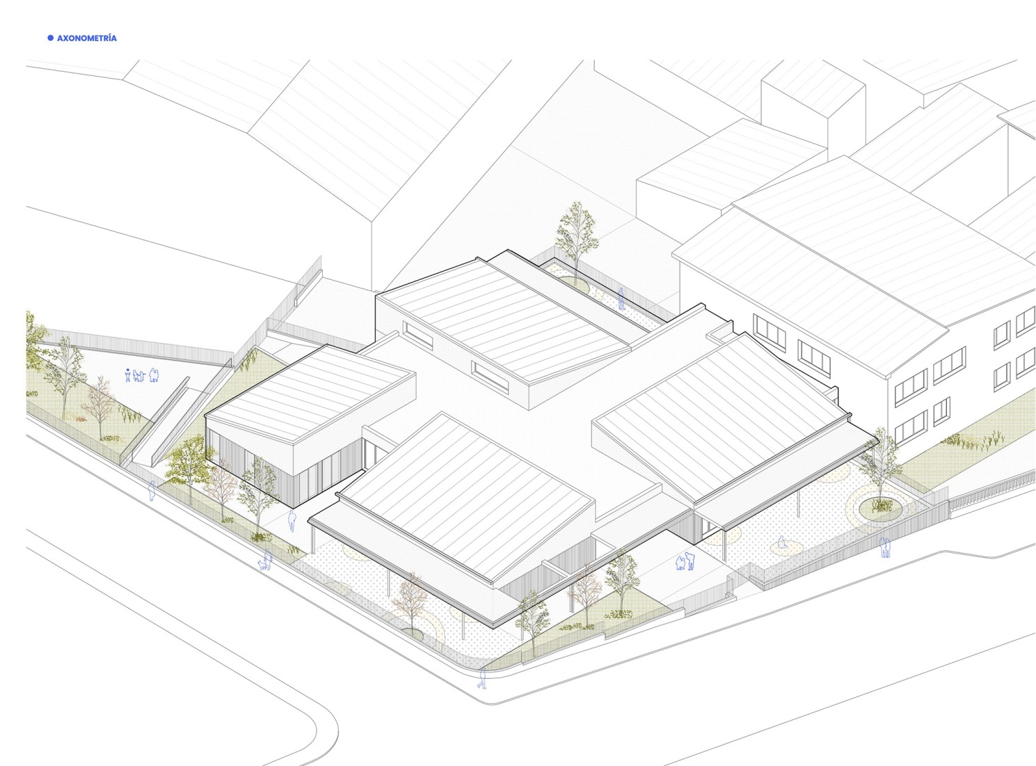 Axonometry. CPI As Mirandas nursery school by 16uno arquitectos.