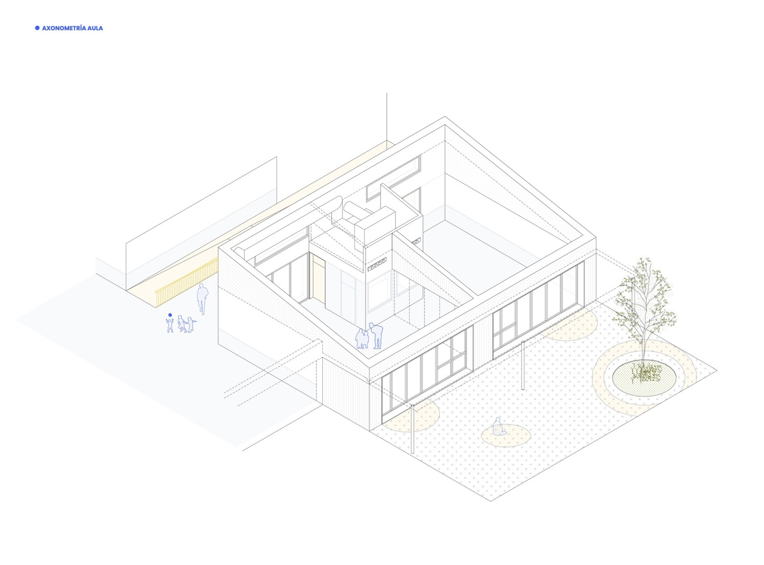 Classroom Unit axonometric. CPI As Mirandas nursery school by 16uno arquitectos.