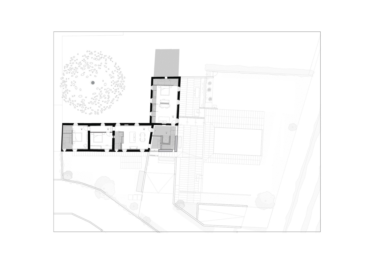 Plano de primera planta. Corte Renèe por Bricolo Falsarella.