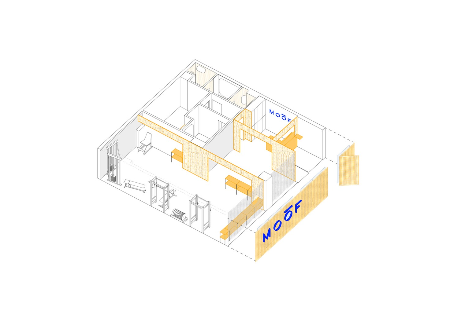 Axonometría. Moof Fitness Studio por Canobardin.