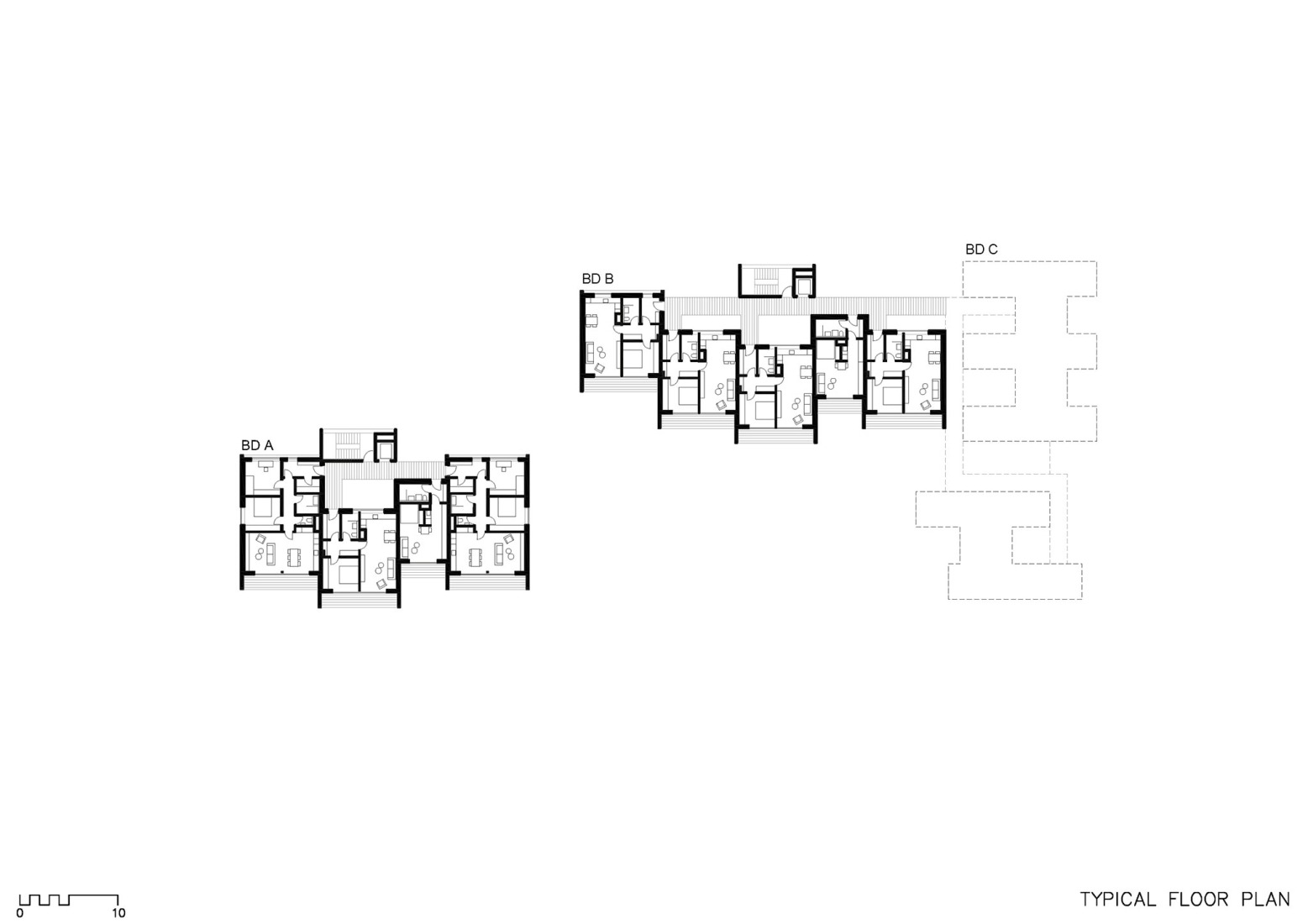 Plano de planta tipo. Viviendas de Madera Žďár por Kuba & Pilař architekti.