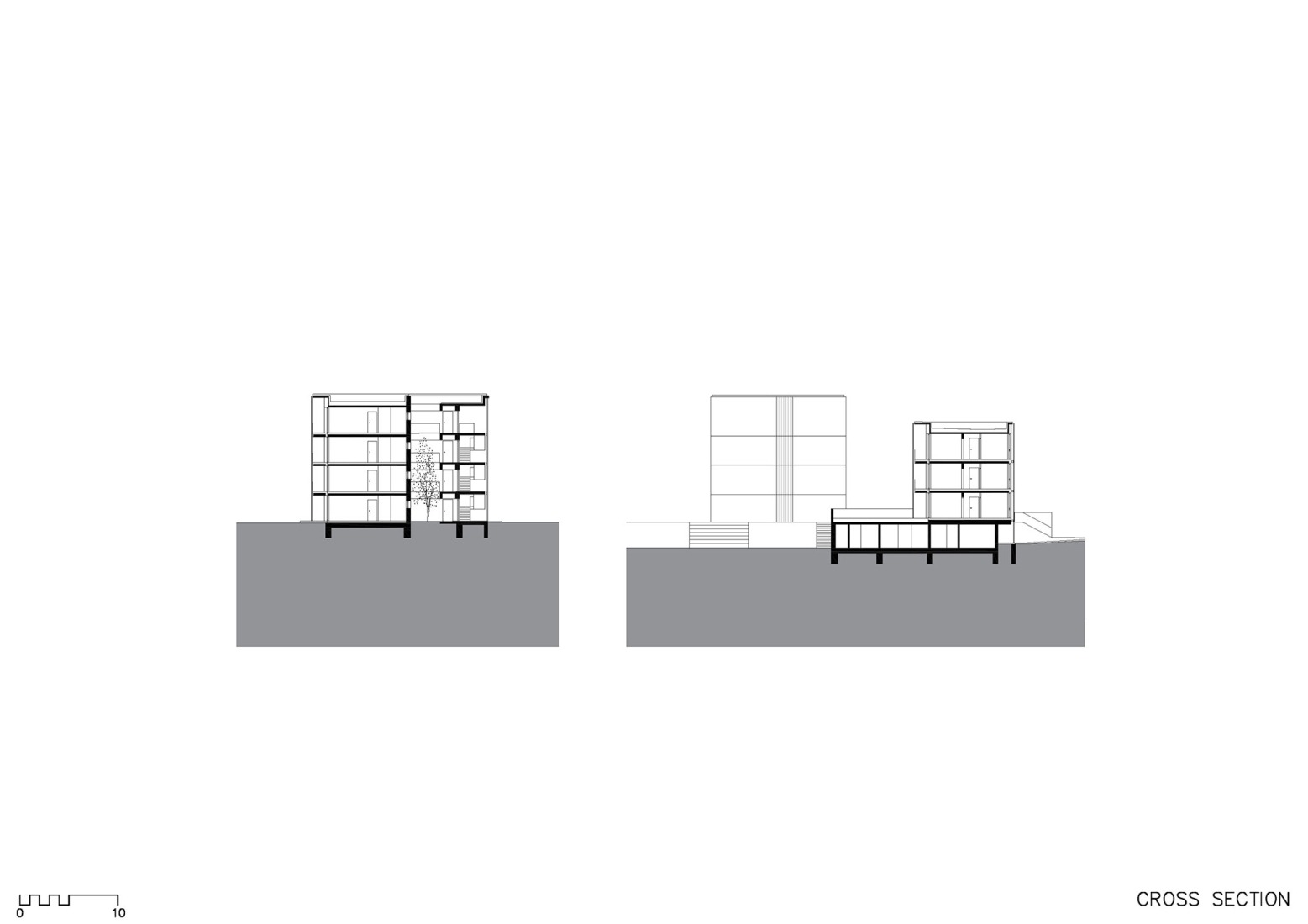 Sección transversal. Viviendas de Madera Žďár por Kuba & Pilař architekti.