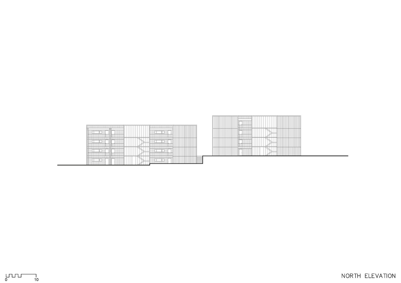 Alzado norte. Viviendas de Madera Žďár por Kuba & Pilař architekti.