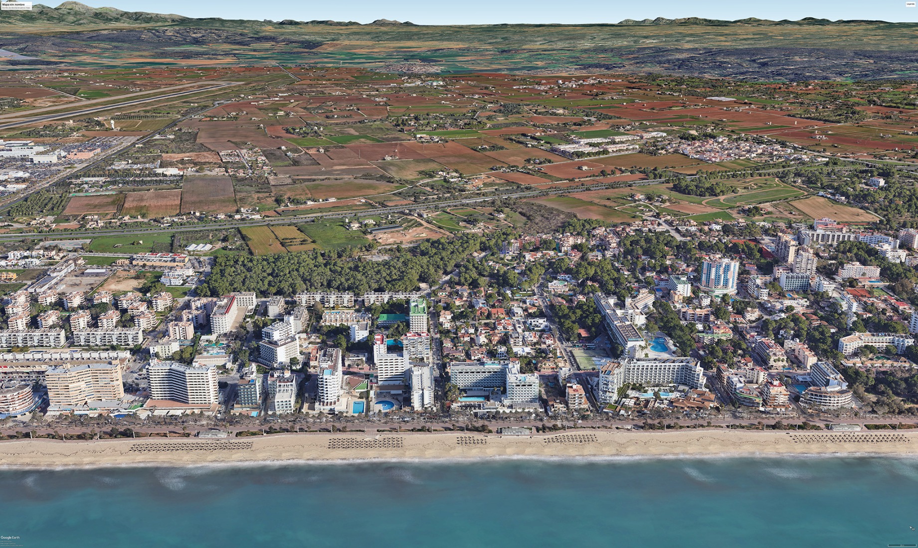 Aerial photograph of the current state. Strategic Regeneration Plan for Playa de Palma by LANDLAB + Fiol Aquitectes.