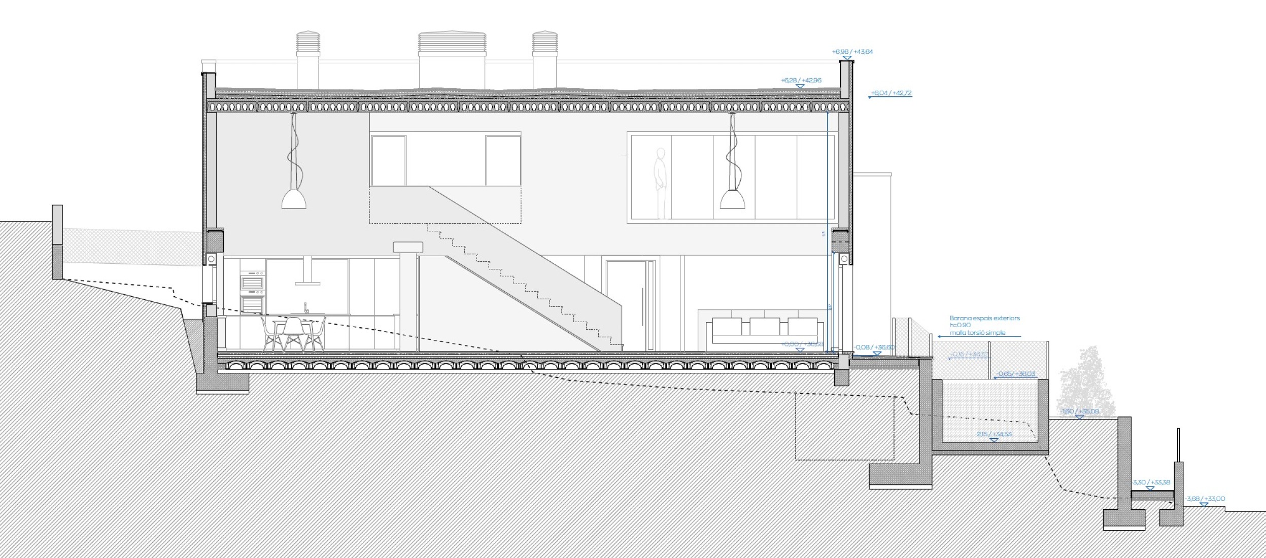 Sección longitudinal. Casa Arlo por Luis Royon Barea + Andreu Arévalo Llàcer.