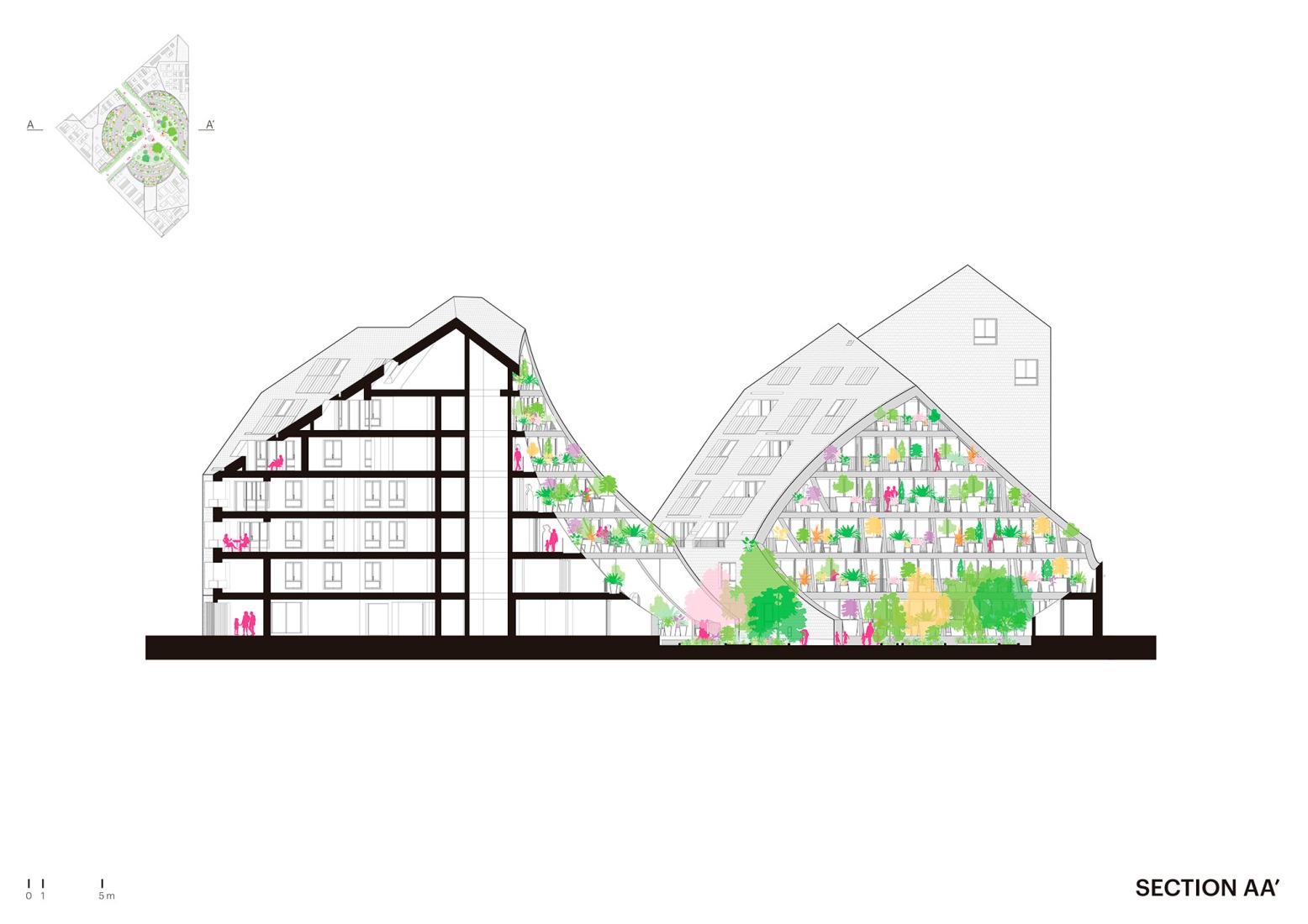 Section. "Vallée Verte" by MVRDV. Image courtesy by MVRDV Winy Maas, Jacob van Rijs, Nathalie de Vries.