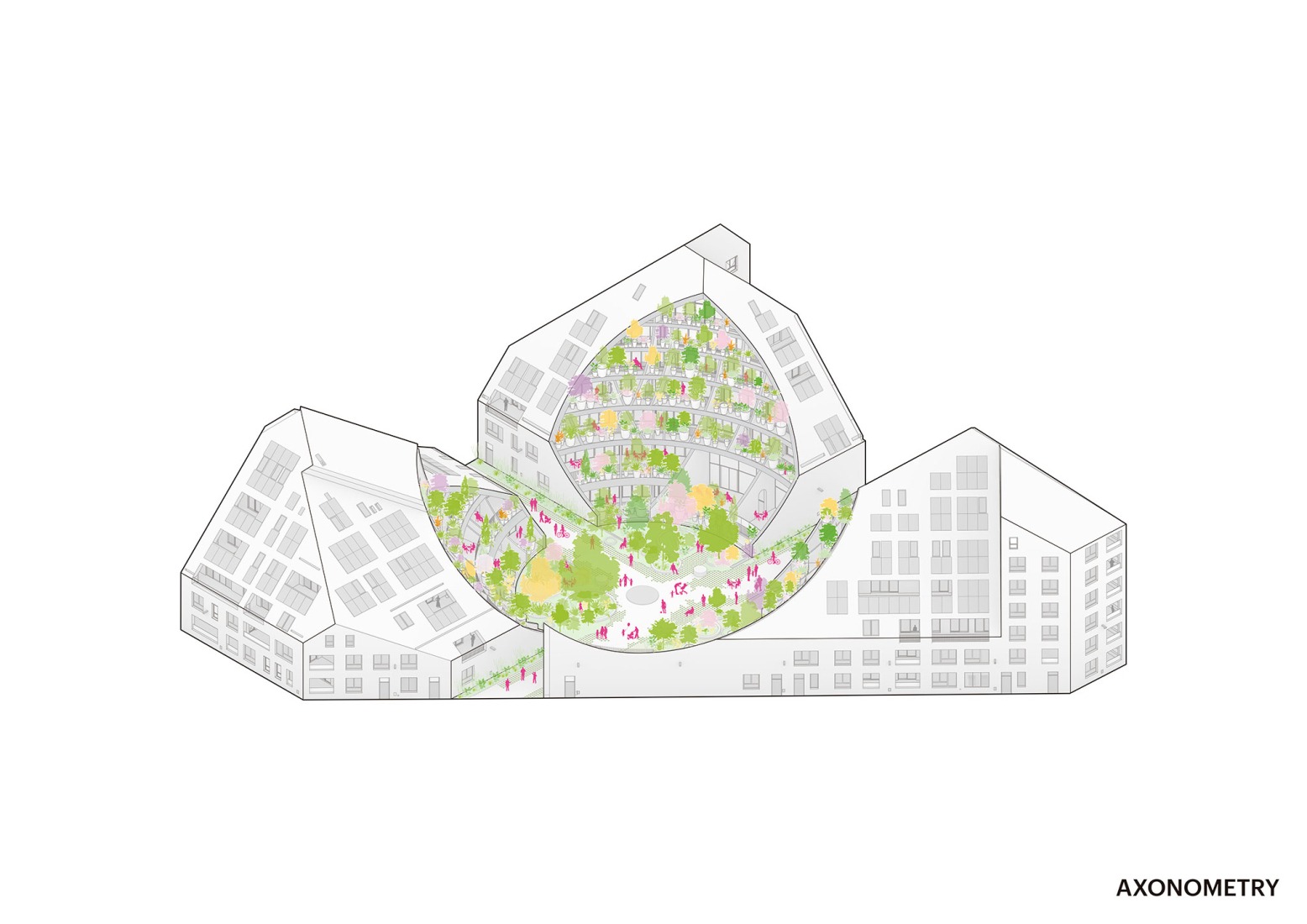 Axonometry. "Vallée Verte" by MVRDV. Image courtesy by MVRDV Winy Maas, Jacob van Rijs, Nathalie de Vries.