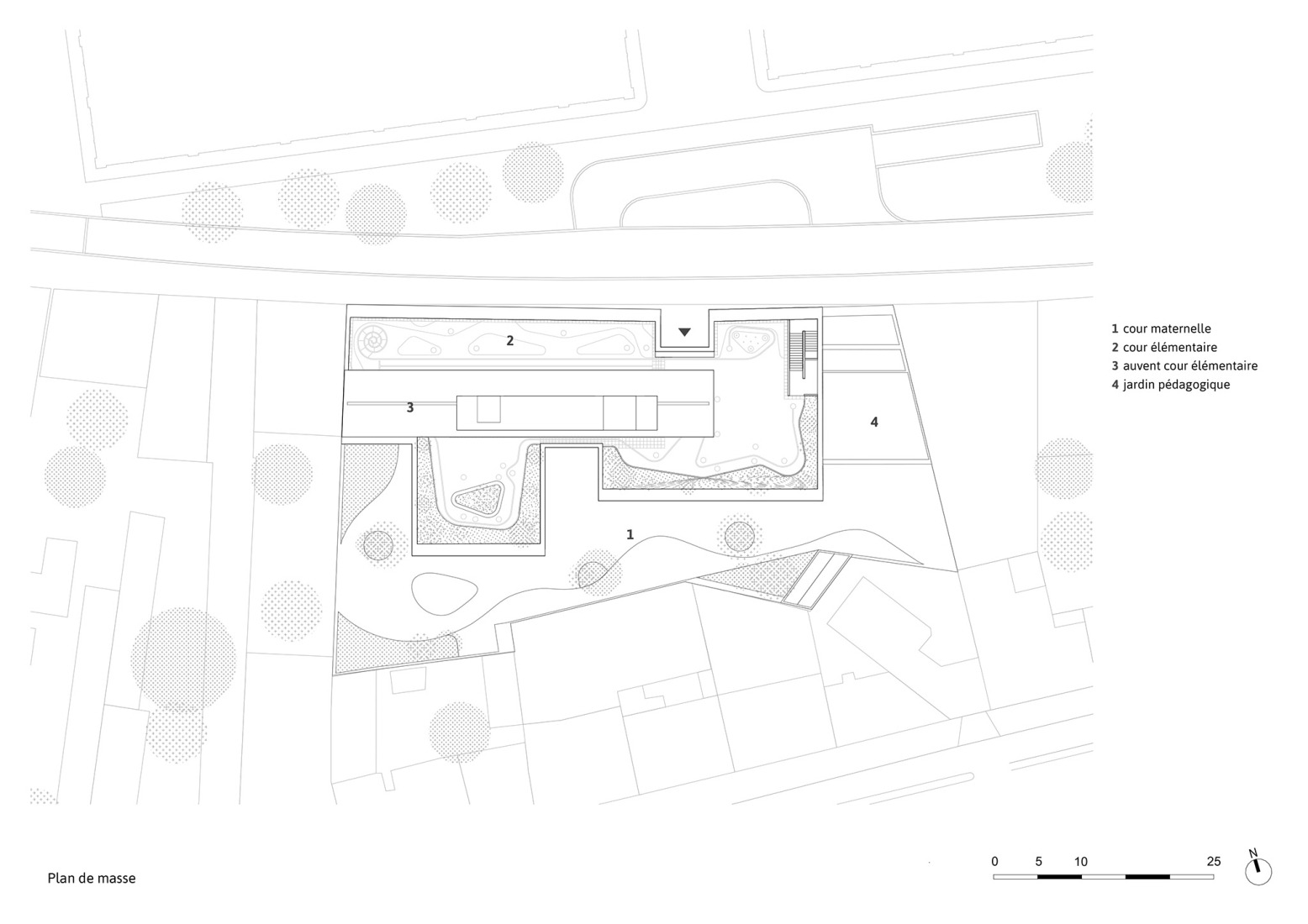 Site plan. School complex Sophie Germain by Marjan Hessamfar and Joe Vérons.