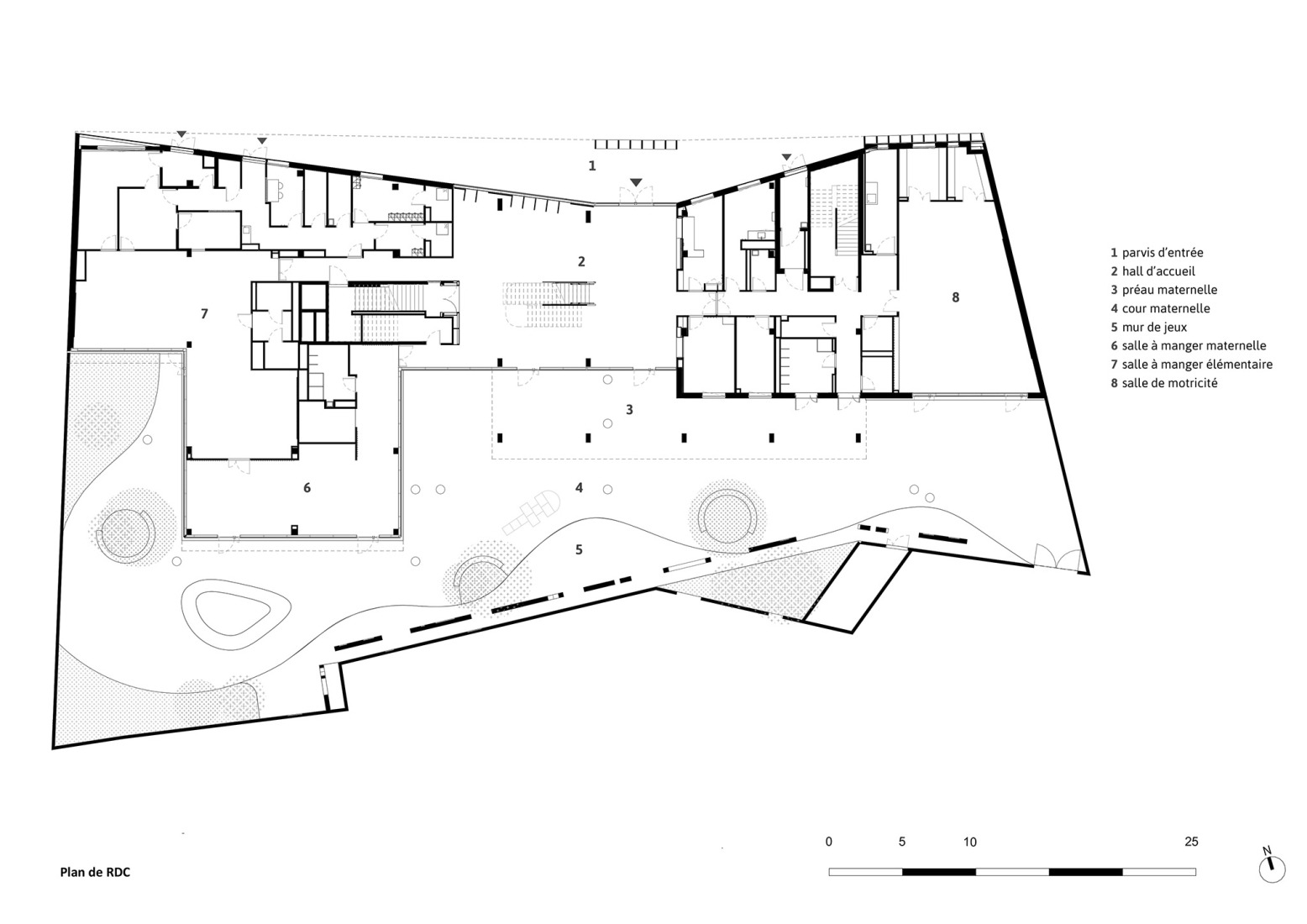 Ground floor plan. School complex Sophie Germain by Marjan Hessamfar and Joe Vérons.