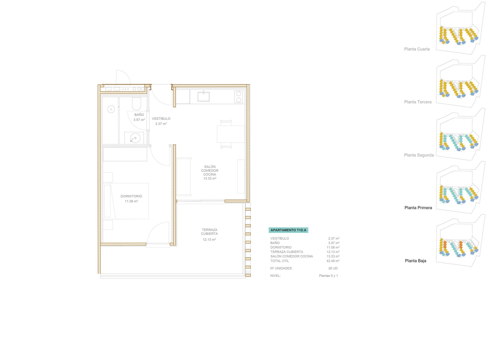 Apartment typology floor plan. Oceanika Coliving by baKpak + EOVASTUDIO.