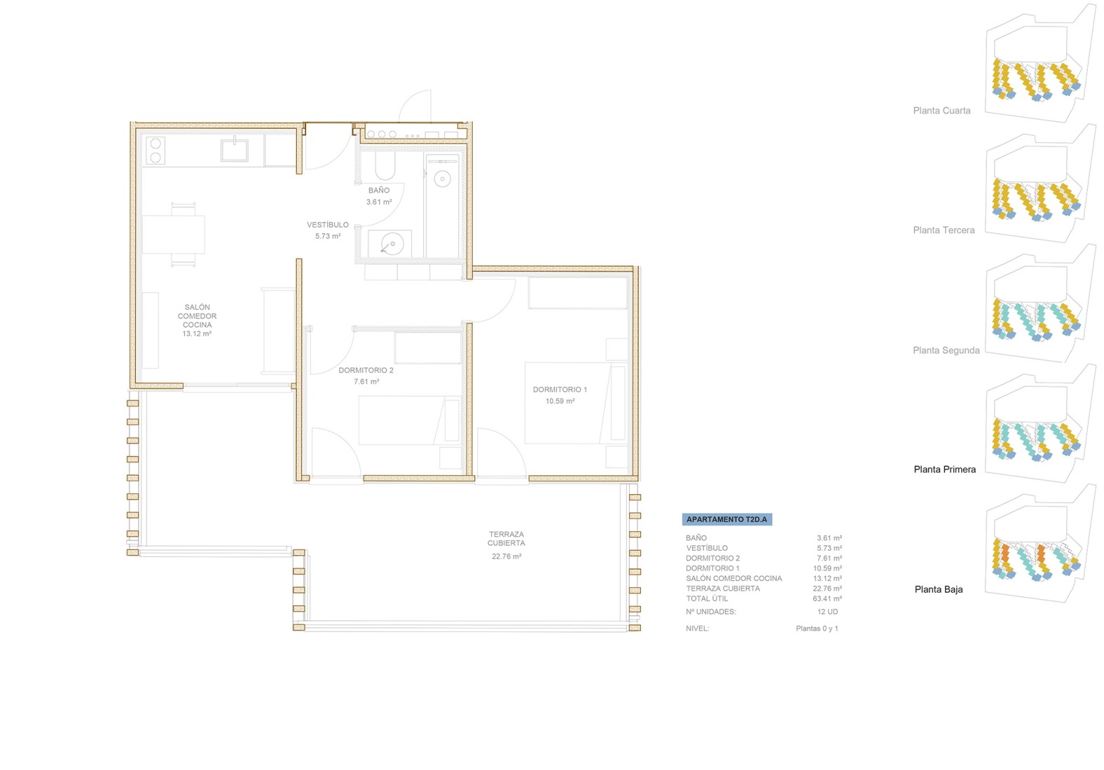 Apartment typology floor plan. Oceanika Coliving by baKpak + EOVASTUDIO.