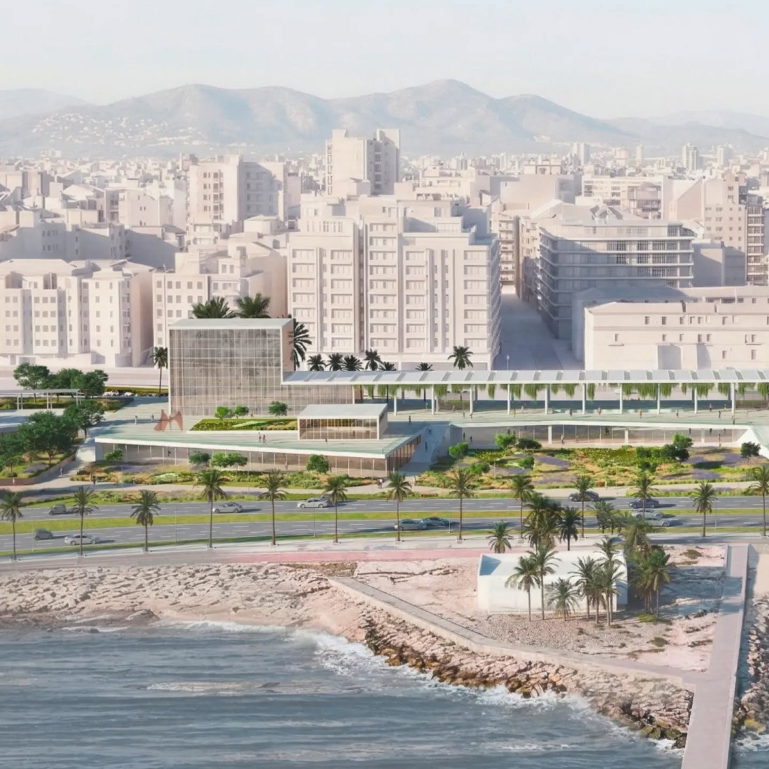 Detalle. Visualización de la propuesta de Cruz y Ortiz para recuperar el litoral de Palma.