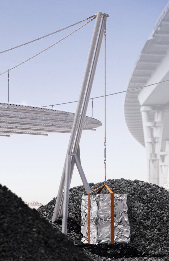Rendering. FERRUM, a proposal by architect Juan Mateos Corona, will be located in Labe Garaia Park in Sestao (Vizcaya - Bizkaia), next to the former Blast Furnace No. 1.