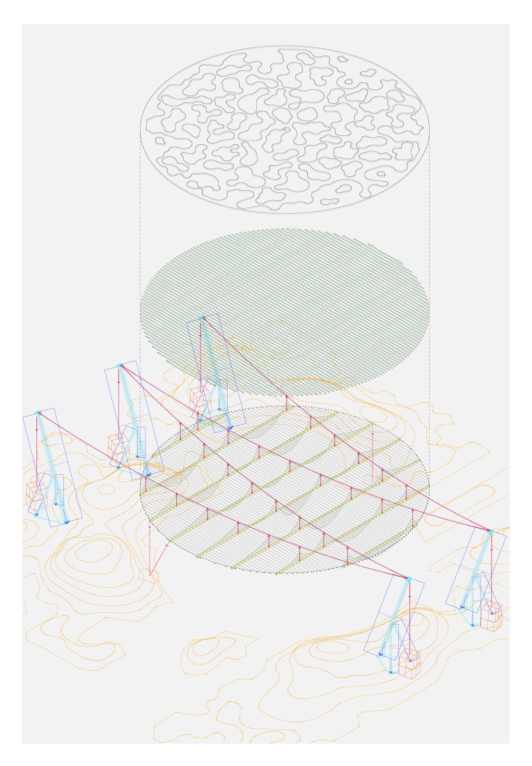 Structure Axonometric. FERRUM, a proposal by architect Juan Mateos Corona, will be located in Labe Garaia Park in Sestao (Vizcaya - Bizkaia), next to the former Blast Furnace No. 1.