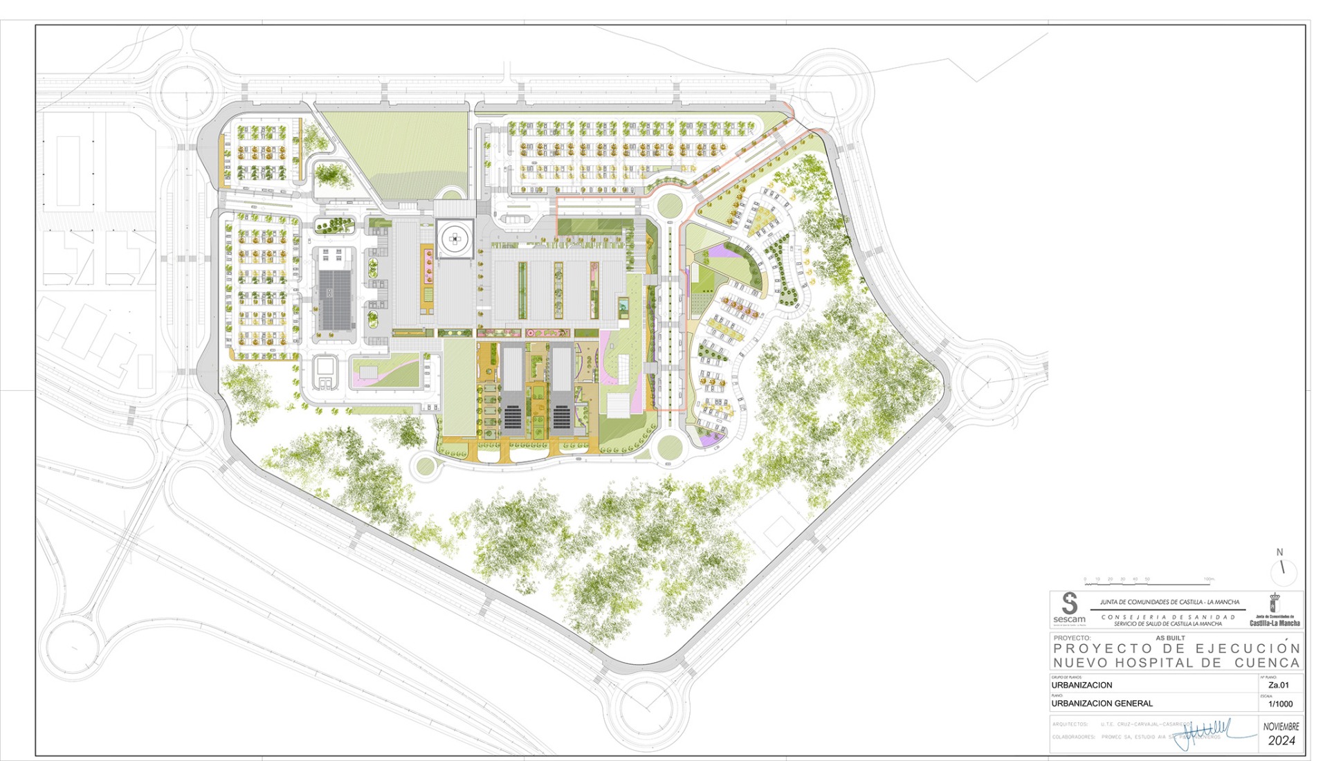 Site plan. New University Hospital of Cuenca by Gádor de Carvajal, Juan Casariego, Fernando Cruz.