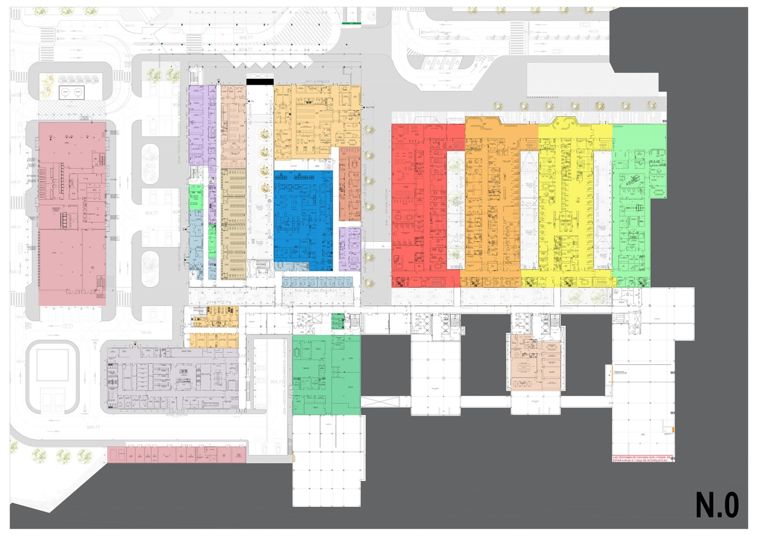 Ground floor plan. New University Hospital of Cuenca by Gádor de Carvajal, Juan Casariego, Fernando Cruz.