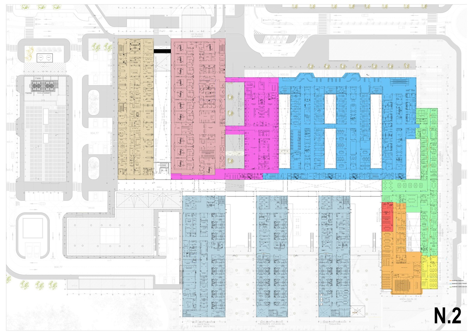 Second floor plan. New University Hospital of Cuenca by Gádor de Carvajal, Juan Casariego, Fernando Cruz.