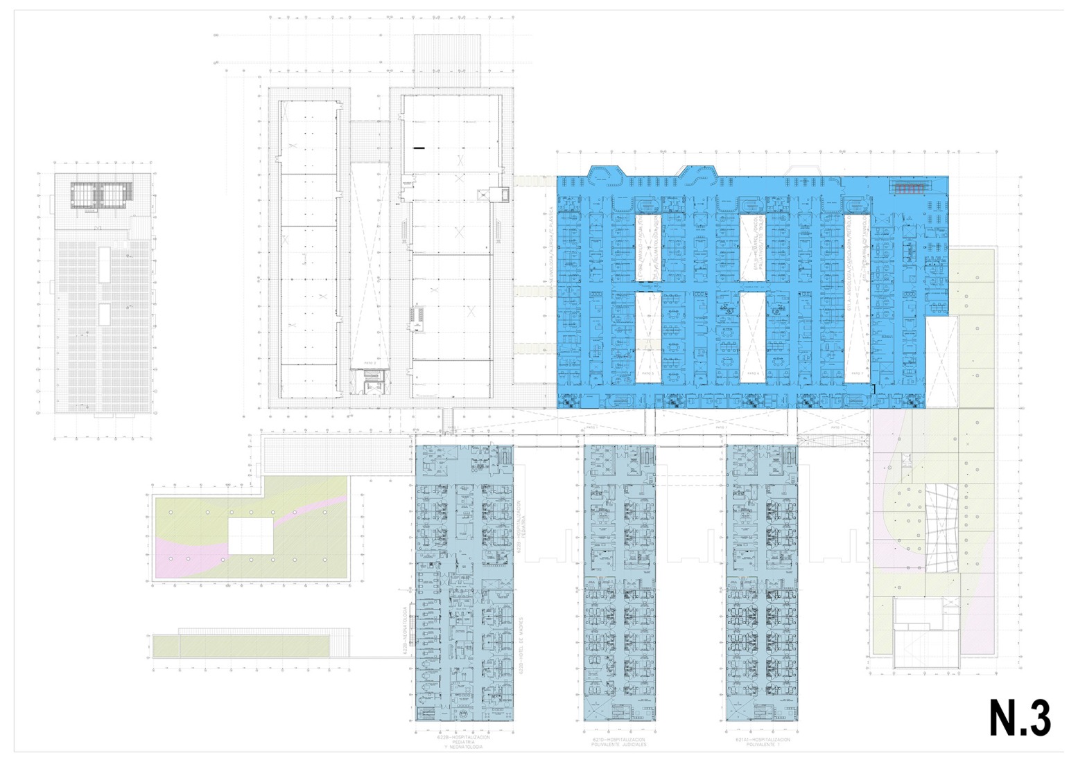Third floor plan. New University Hospital of Cuenca by Gádor de Carvajal, Juan Casariego, Fernando Cruz.