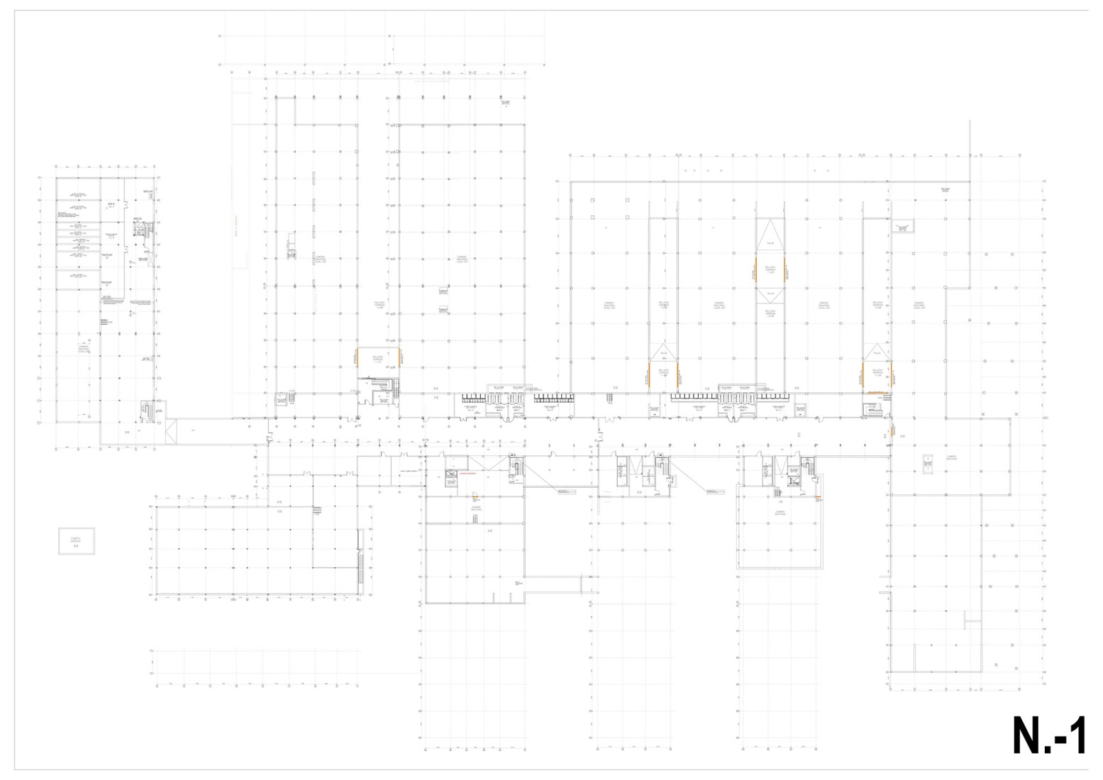 Basement floor plan. New University Hospital of Cuenca by Gádor de Carvajal, Juan Casariego, Fernando Cruz.