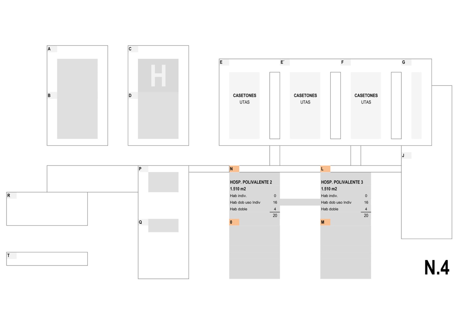 Leveled program diagram. New University Hospital of Cuenca by Gádor de Carvajal, Juan Casariego, Fernando Cruz.