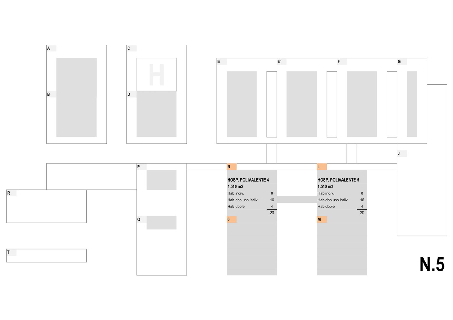Leveled program diagram. New University Hospital of Cuenca by Gádor de Carvajal, Juan Casariego, Fernando Cruz.