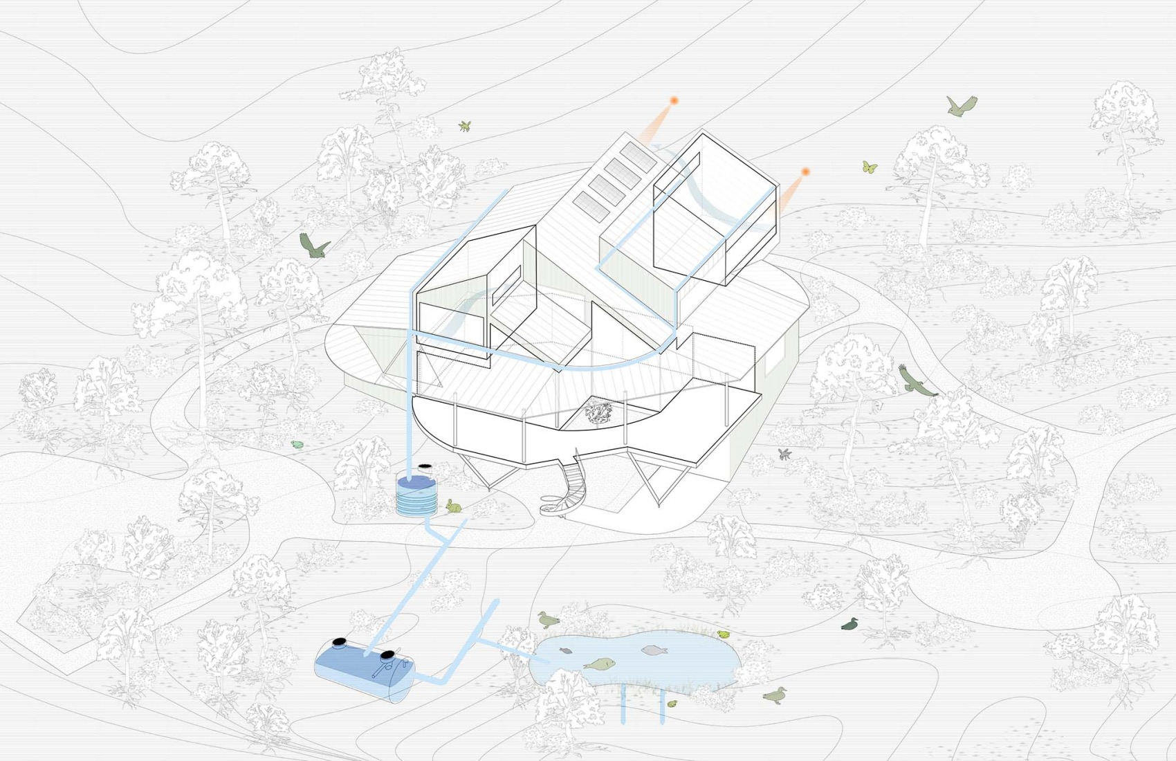 Axonometría. «Camp-Alliances. Untanking Housing» por Ignacio G. Galán, Álvaro M. Fidalgo, Arantza Ozaeta.