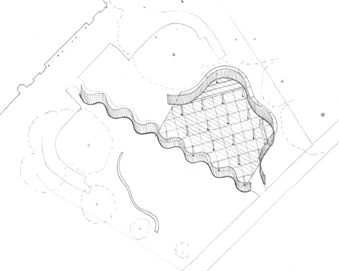 Sketch. Serpentine Pavilion 2026: A serpentine, designed by Isabel Abascal and Alessandro Arienzo, LANZA atelier. Courtesy Serpentine. 